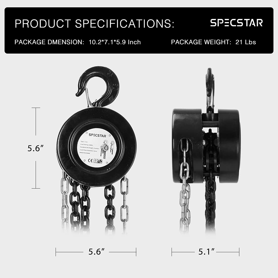 VIVOHOME 3-in-1 Electric Hoist, Powerful 110V Portable Winch with 1100Lbs Loading Capacity with SPECSTAR Hand Chain Hoist 1 Ton 2200 Lbs Capacity 10 Feet with 2 Heavy Duty Hooks