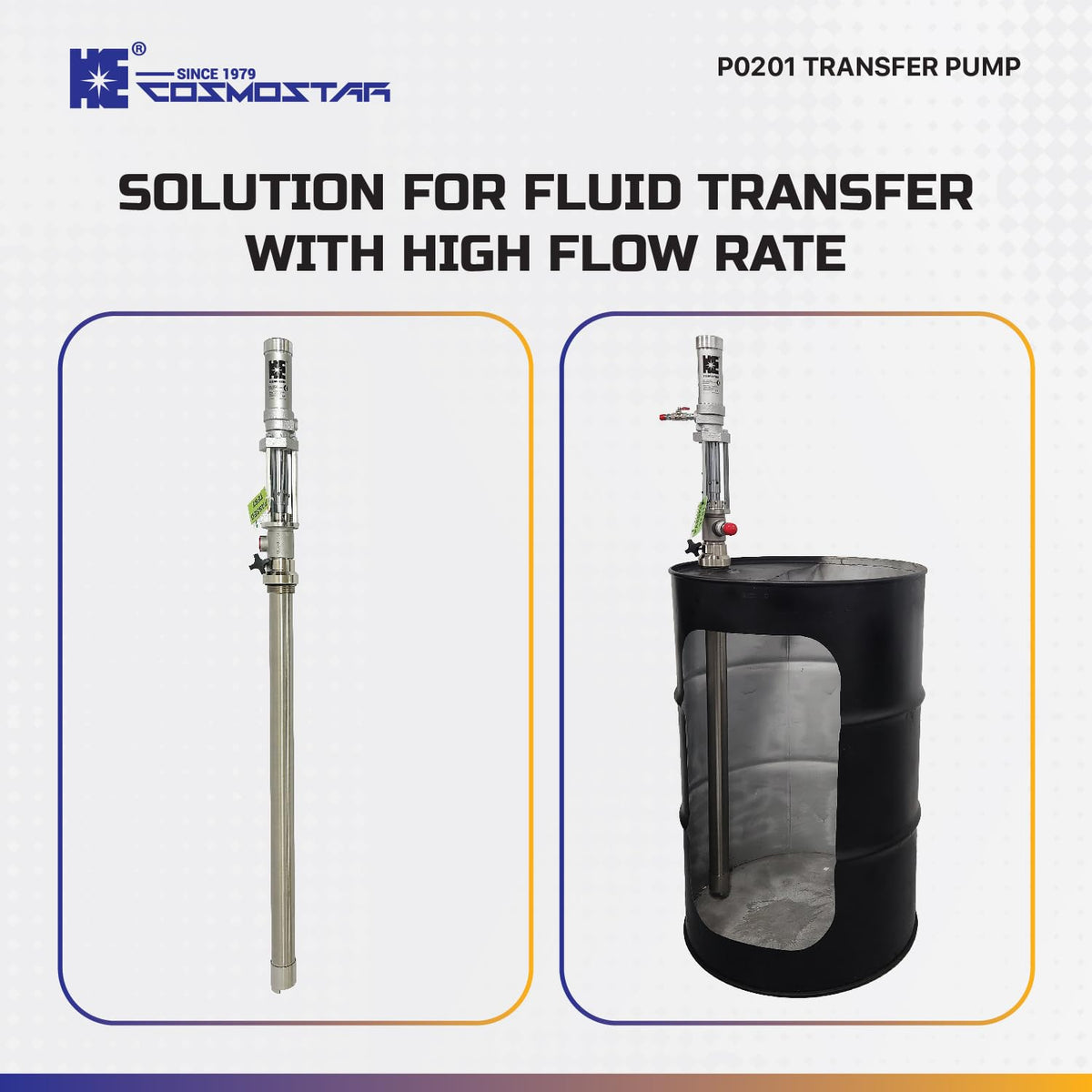 COSMOSTAR 1:1 Air Operated Pneumatic Piston Pump for 55 Gallon Drum Teflon Packing Oil Chemical Transfer Pumps