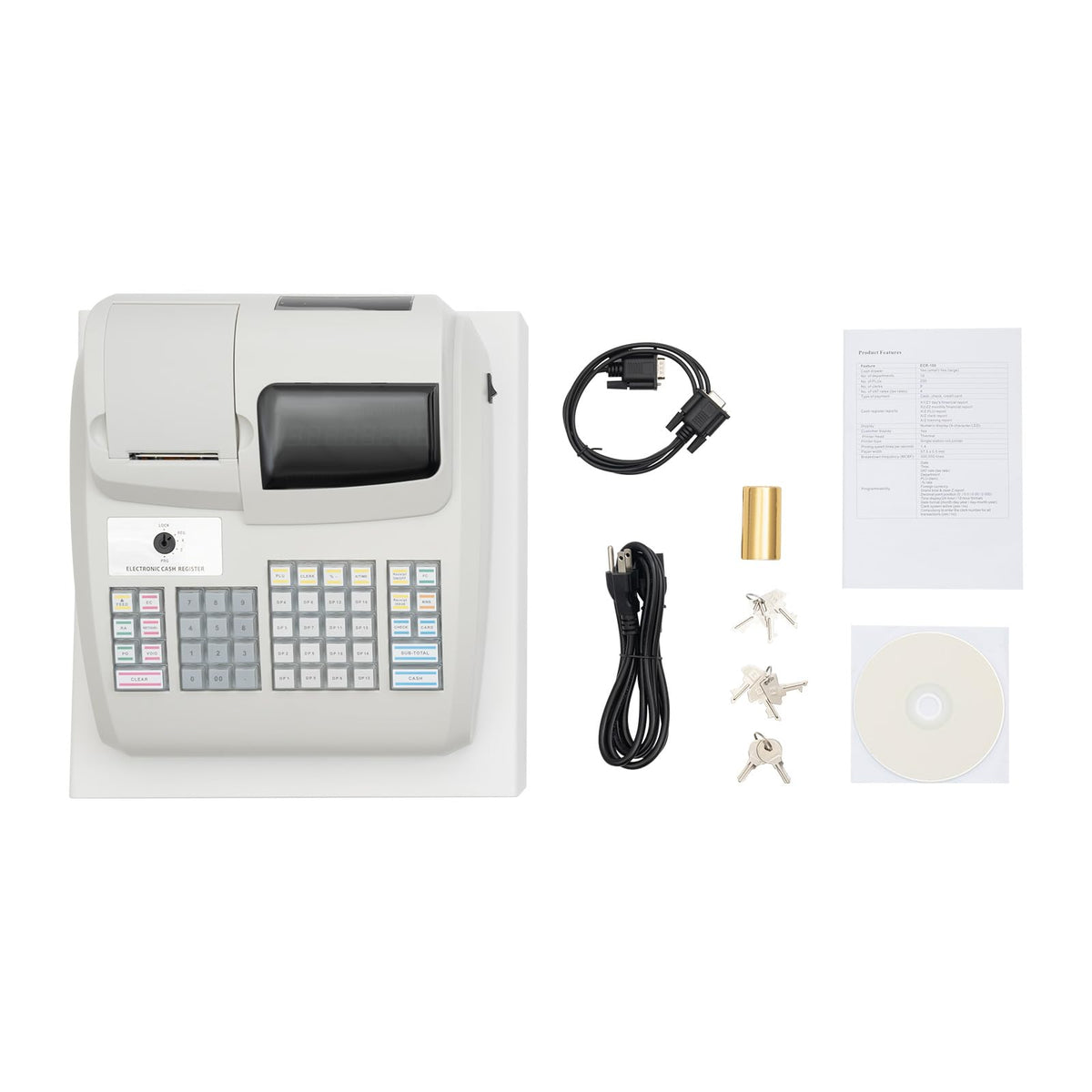 Ageanbri Cash Management System Electronic POS System Commercial Cash Register with Flat Keyboard&Thermal Printer,Multifunctional Cash Register 47 Keys LED for Retail/Restaurant (White)