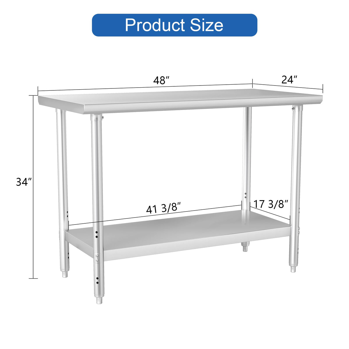 HARDURA All Stainless Steel Table 24X48 Inches Metal Table Commercial Kitchen Prep Table with Adjustable Undershelf NSF for Prep