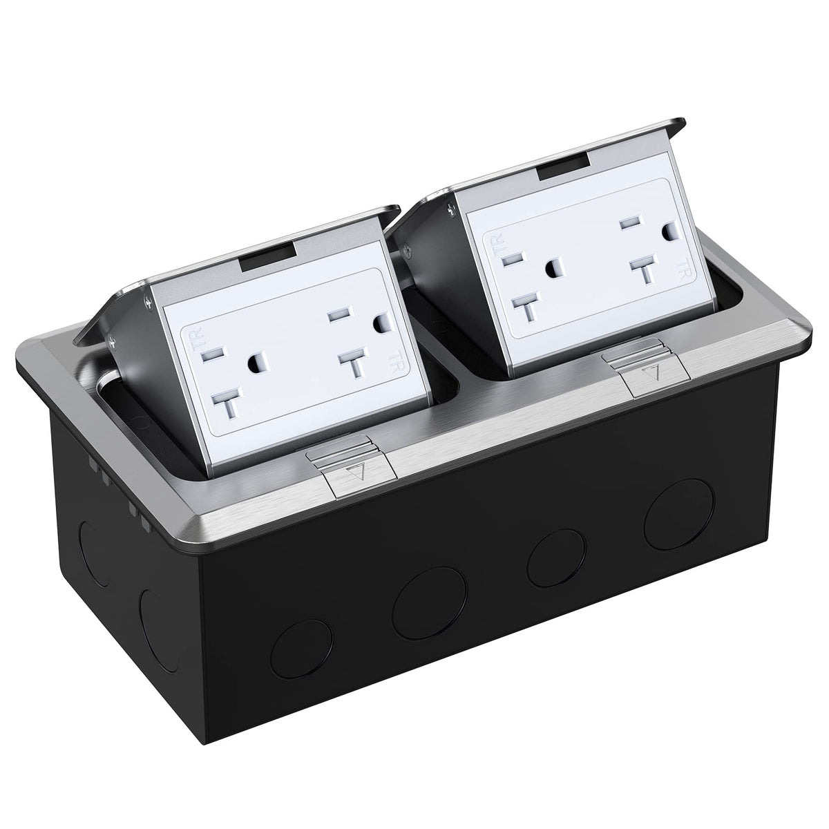 WEBANG Dual Pop-Up Floor Box Electrical Kit, 20A Tamper-Weather Resistant Duplex Receptacle Outlet, Corrosive Resistant Hardware, with Watertight Gasket, Brushed Nickel