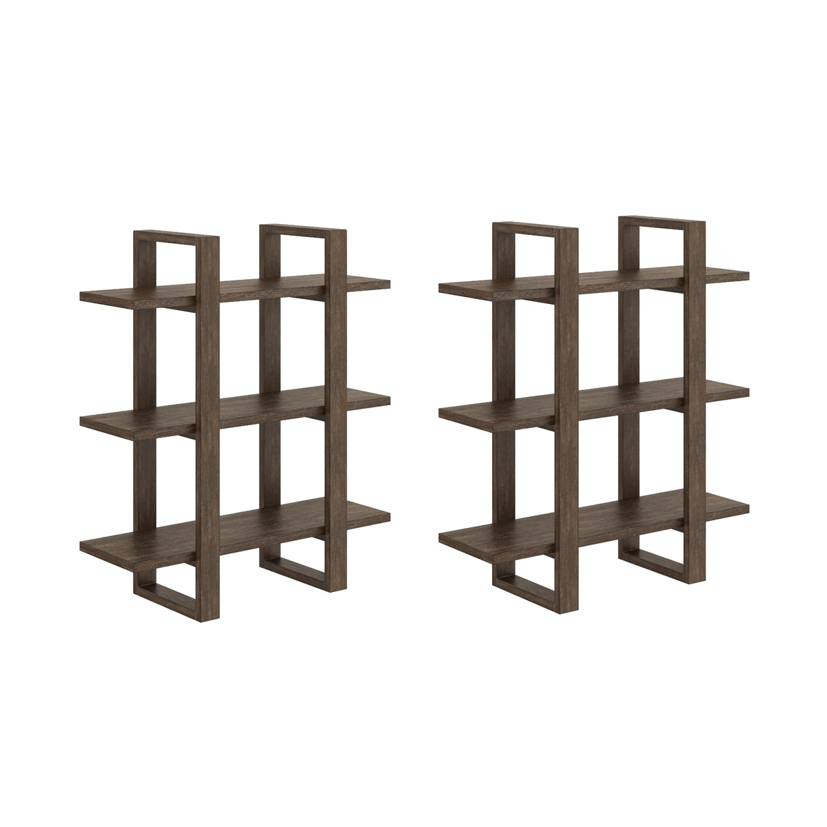 Nathan James Floating Wall Book Shelves, 3-Tier Display Shelf, Decorative Modular Shelf in Solid Wood for Bedroom, Nursery, Bathroom or Kitchen, Set of 2