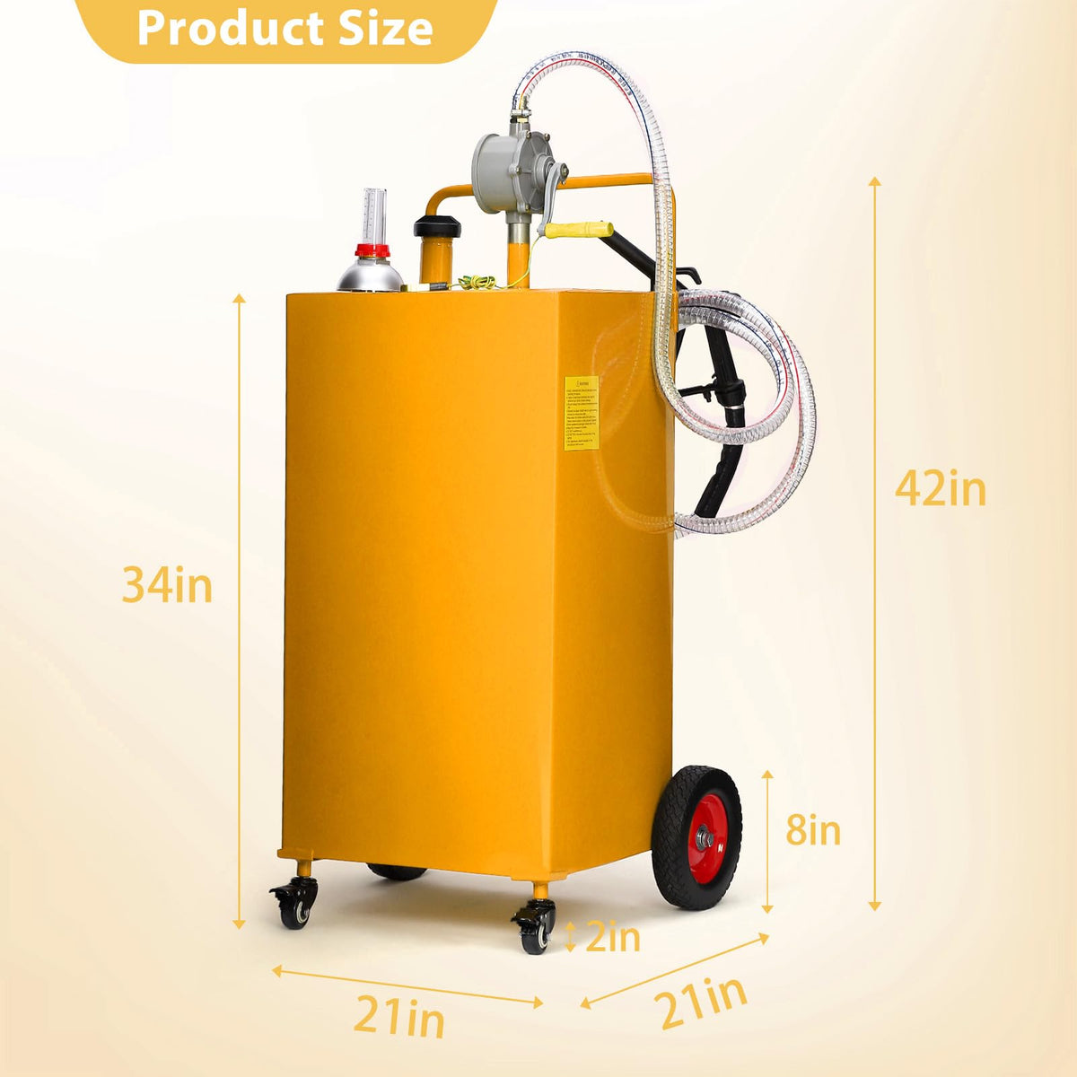 35 Gallon Portable Fuel Caddy with Manual Pump, Heavy Duty Mobile Fuel Transfer Tank On 4 Wheels, Gasoline & Diesel Storage Container for Trucks, Boats, ATVs, Lawn Mowers, Farm Equipment - Orange
