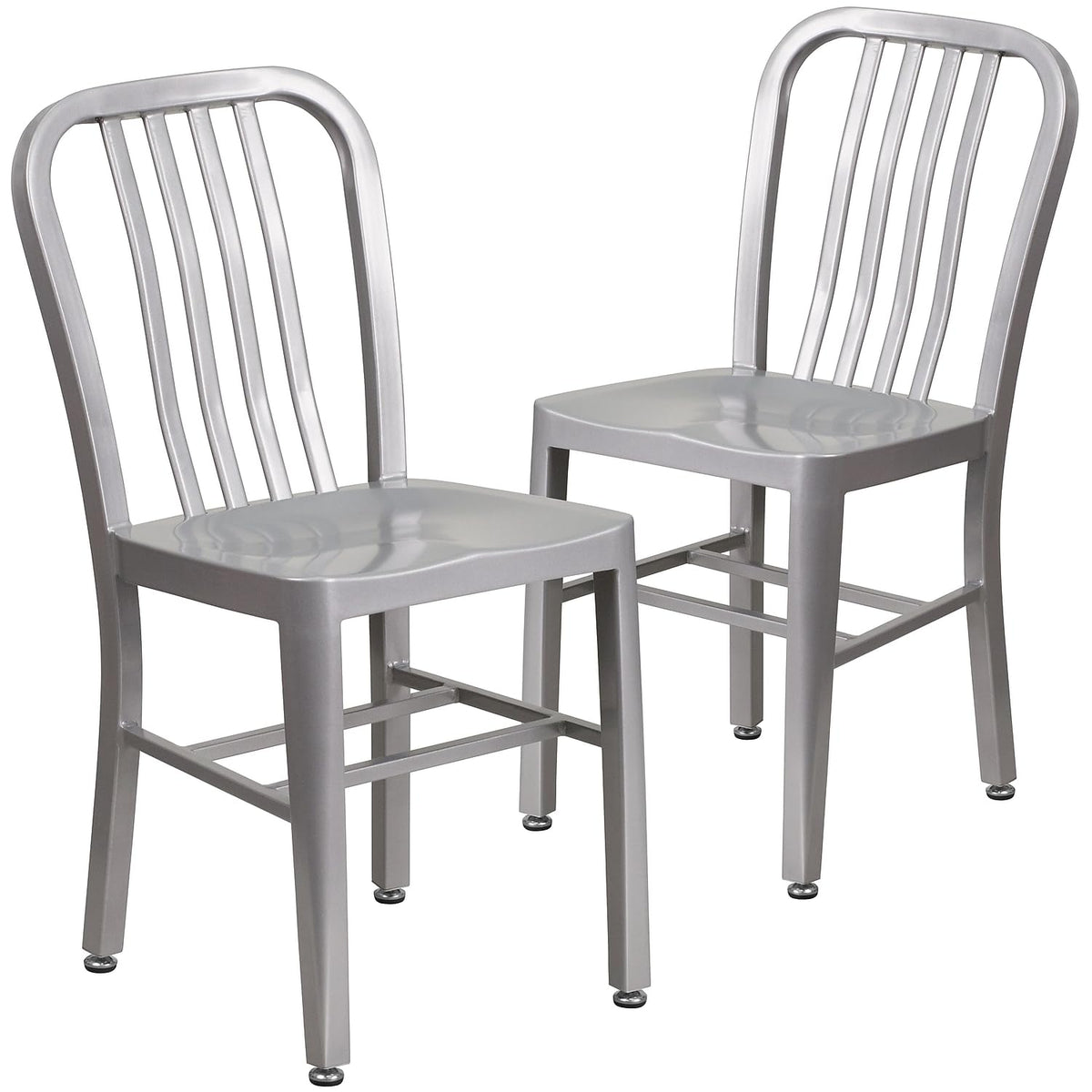 Flash Furniture Gael Indoor/Outdoor Modern Metal Dining Chairs, Commercial-Grade Galvanized Steel Restaurant Chairs, Set of 2, Silver