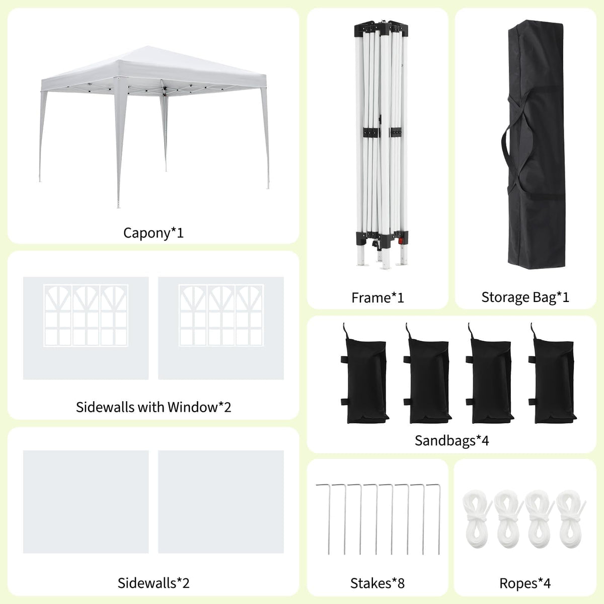 White 10x10 Pop-Up Canopy Tent with 4 Sidewalls – Portable Instant Shelter, Waterproof Outdoor Gazebo for Camping, Parties, Backyard & Beach Activities