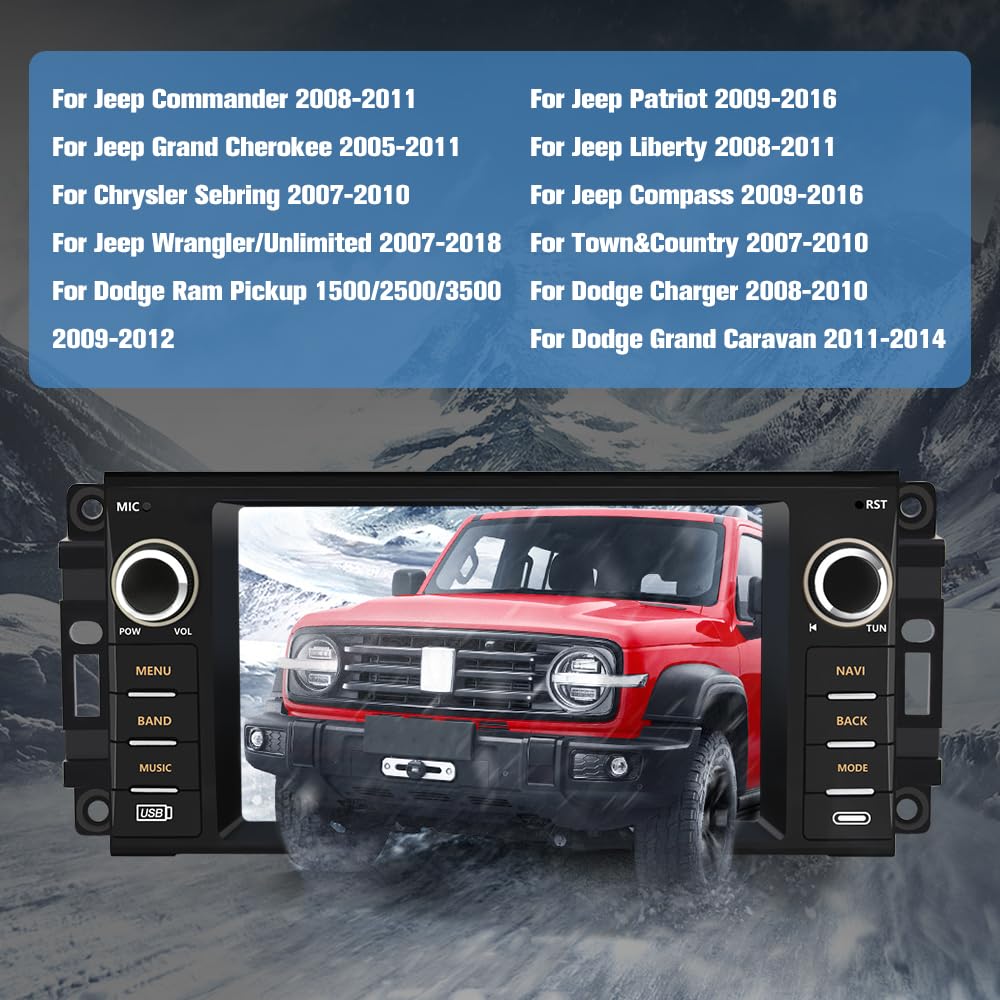 Car Stereo for Jeep Wrangler JK Compass Patriot/Chrysler/Dodge RAM Charger [2GB+32GB], 7 inch Touch Screen Android 13 Radio with Wireless CarPlay Andriod Auto with Reverse Camera