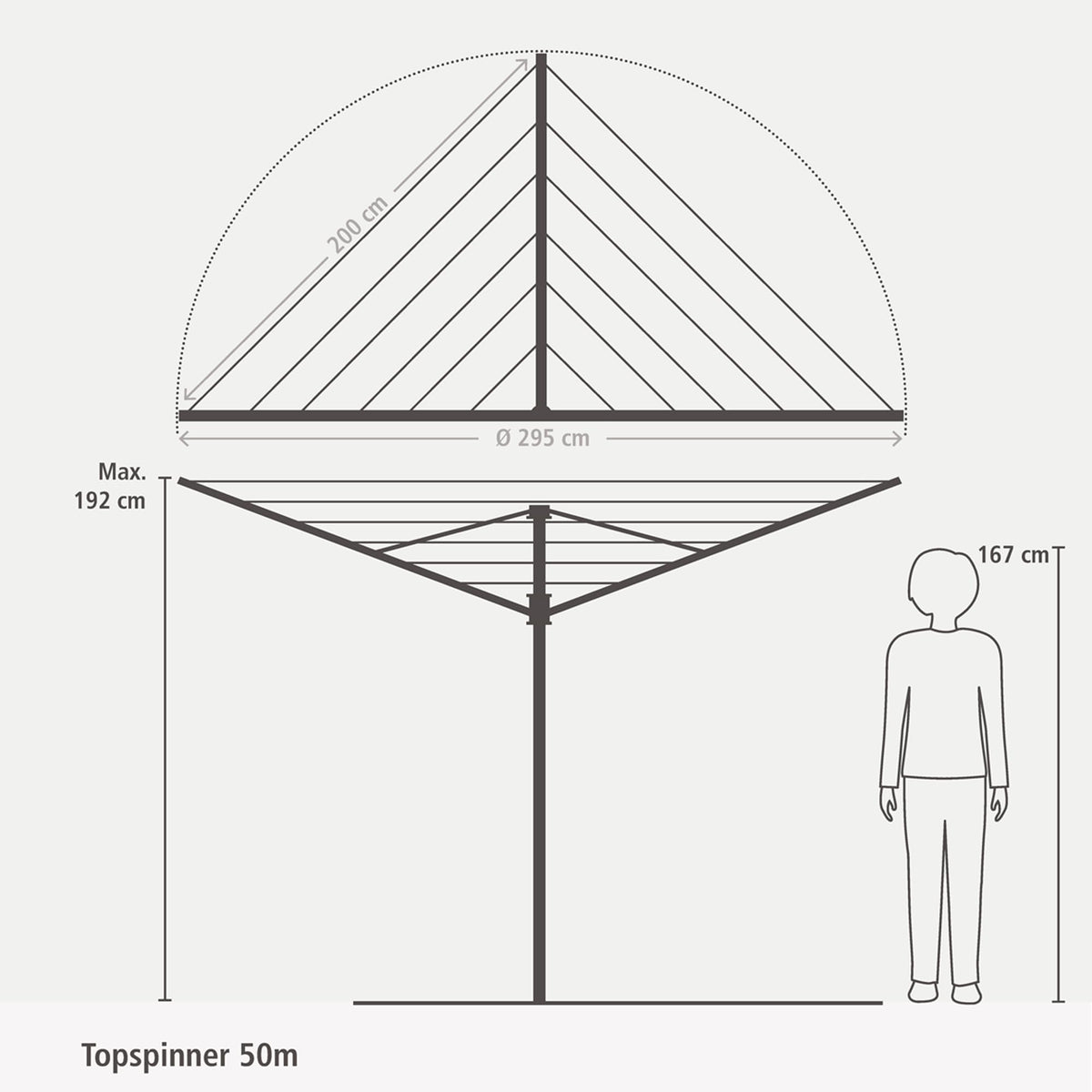 Brabantia Topspinner Outdoor 4 Arm Spinning Clothesline (164 ft/Ø 1.8") Rotating, Folding Clothes Drying Rack + Ground Spike (Anthracite)
