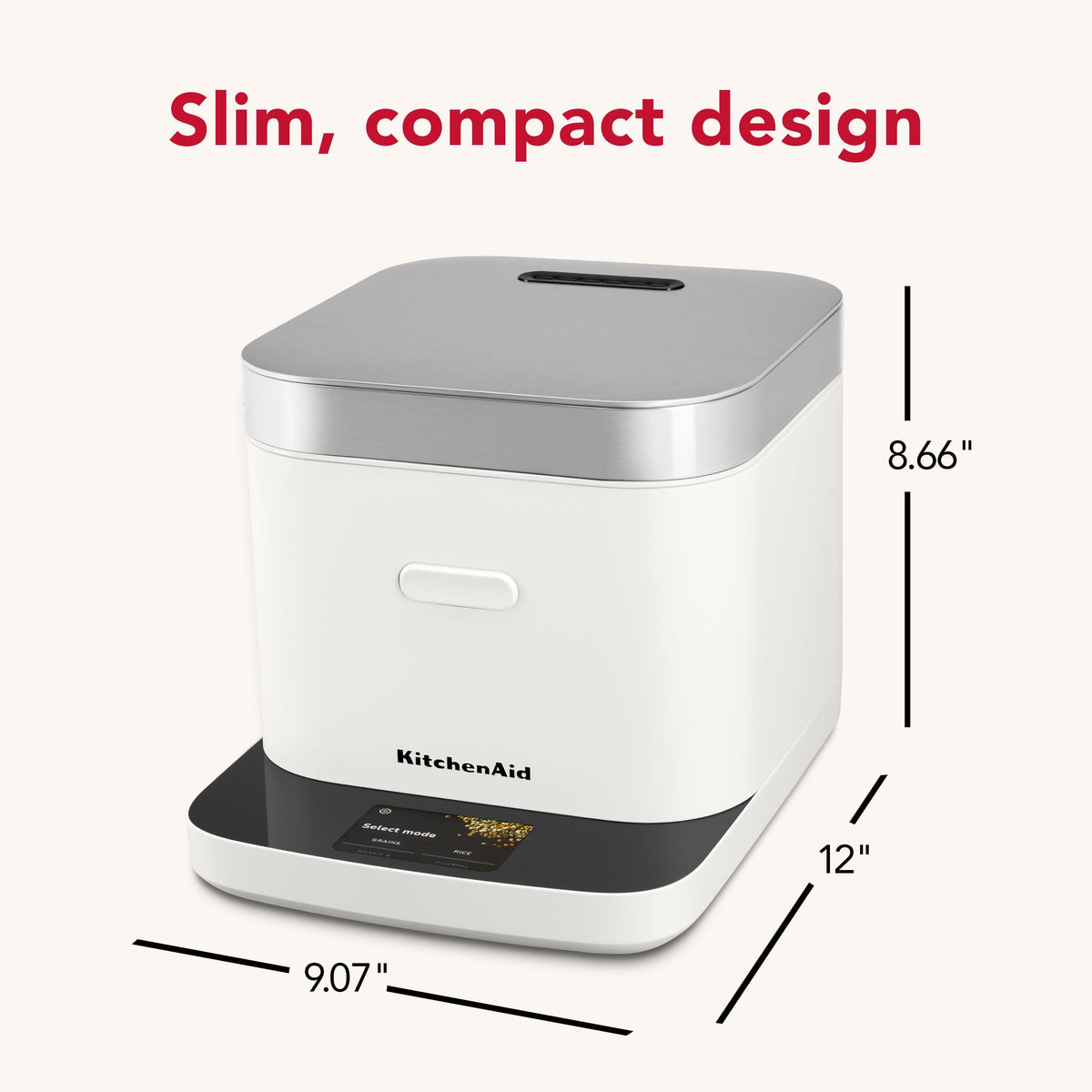 KitchenAid Compact 8 Cup (1.9 Liter) Grain and Rice Cooker with Automatic Sensing and Integrated Scale, KGC2154, Porcelain White