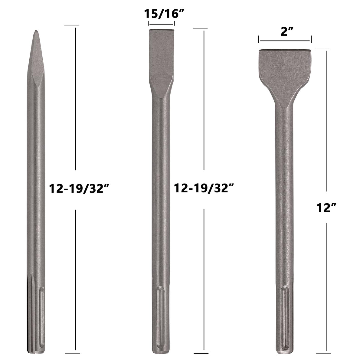 Berserker 1-9/16" SDS-Max Heavy Duty Rotary Hammer Drill with 3 pc. SDS Max Chisel Set with Point Chisel, Flat Chisel & Scaling Chisel, Masonry Concrete Tile Removal Bits