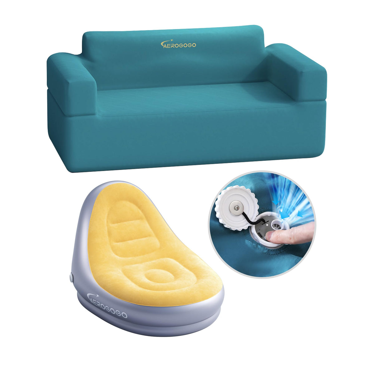 Inflatable Couch Self Inflatable Sofa, Air Couch with Built-in Air Pump Rechargeable Loveseat Bundled with Inflatable LazySofa