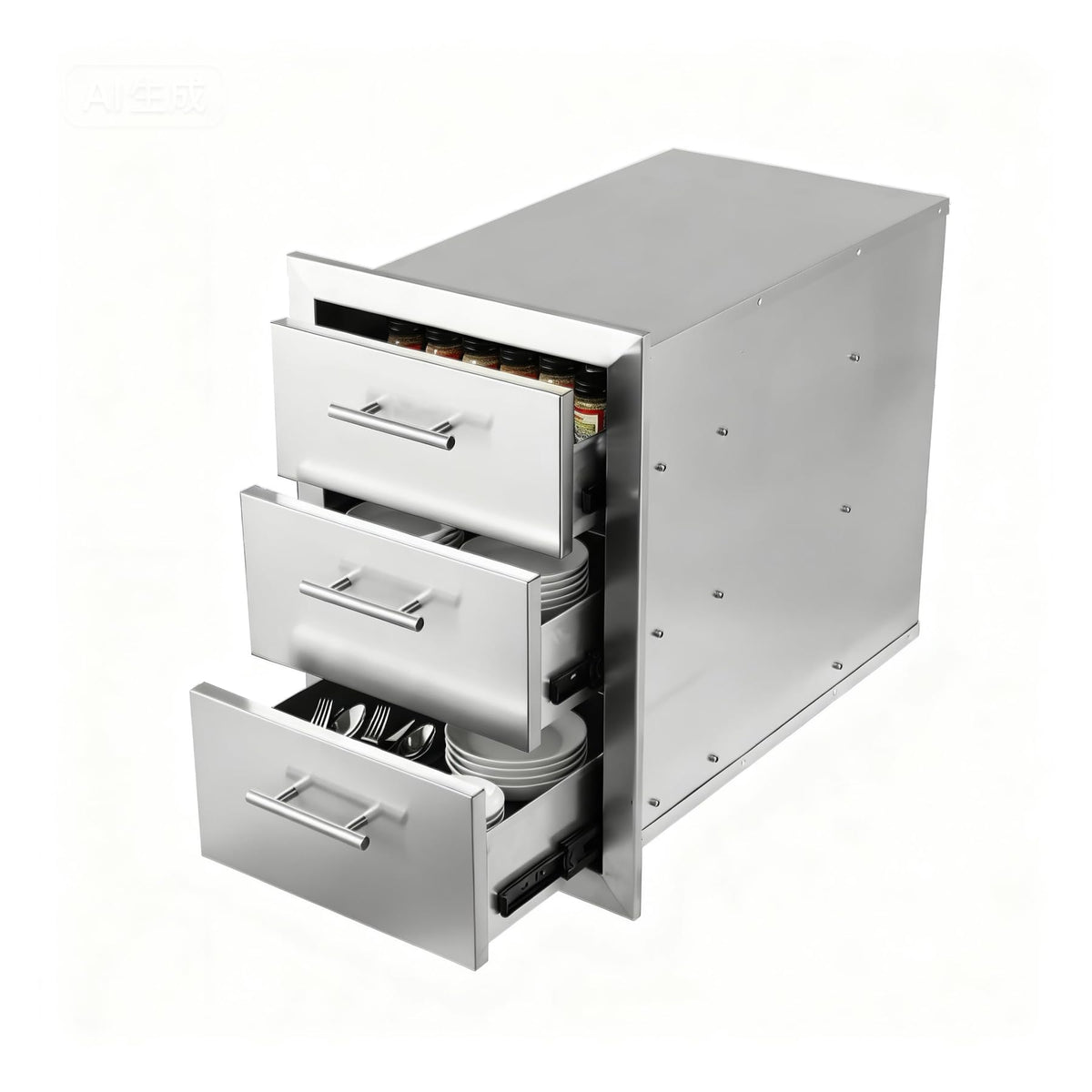 Cxforste Outdoor Kitchen Drawers with Triple-Access & Handles ，18" W x 23" H x 23" D Stainless Steel Flush Mount Modular Cabinet for BBQ Islands & Patios