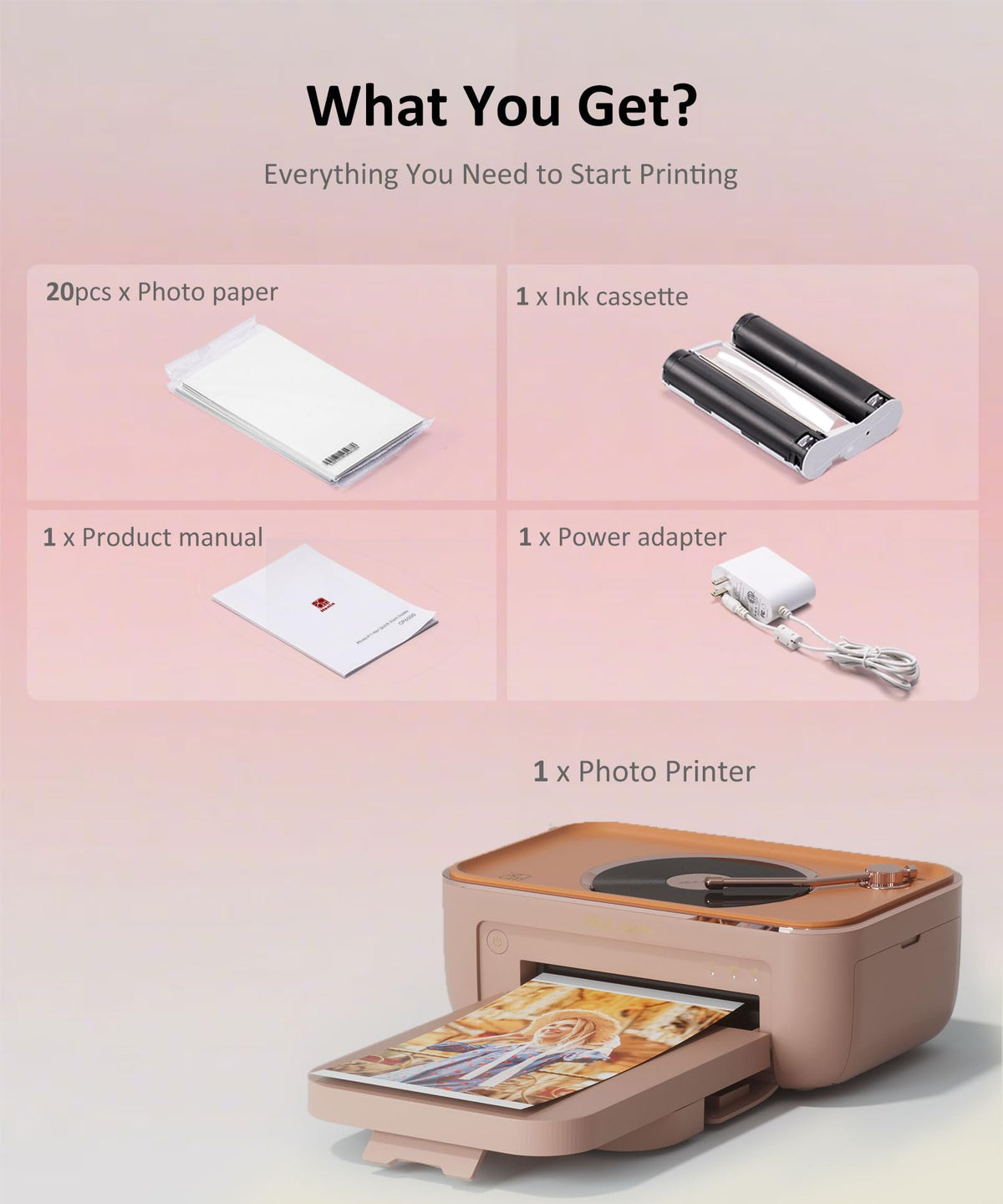 PRT 4x6 Photo Printer, Thermal Dye Sublimation WiFi Picture Printer for Phone, Portable Phone Printer with AR Video & 20 Sheets 1 Cartridge, Instant Printing for Home Use CP6000 Pink