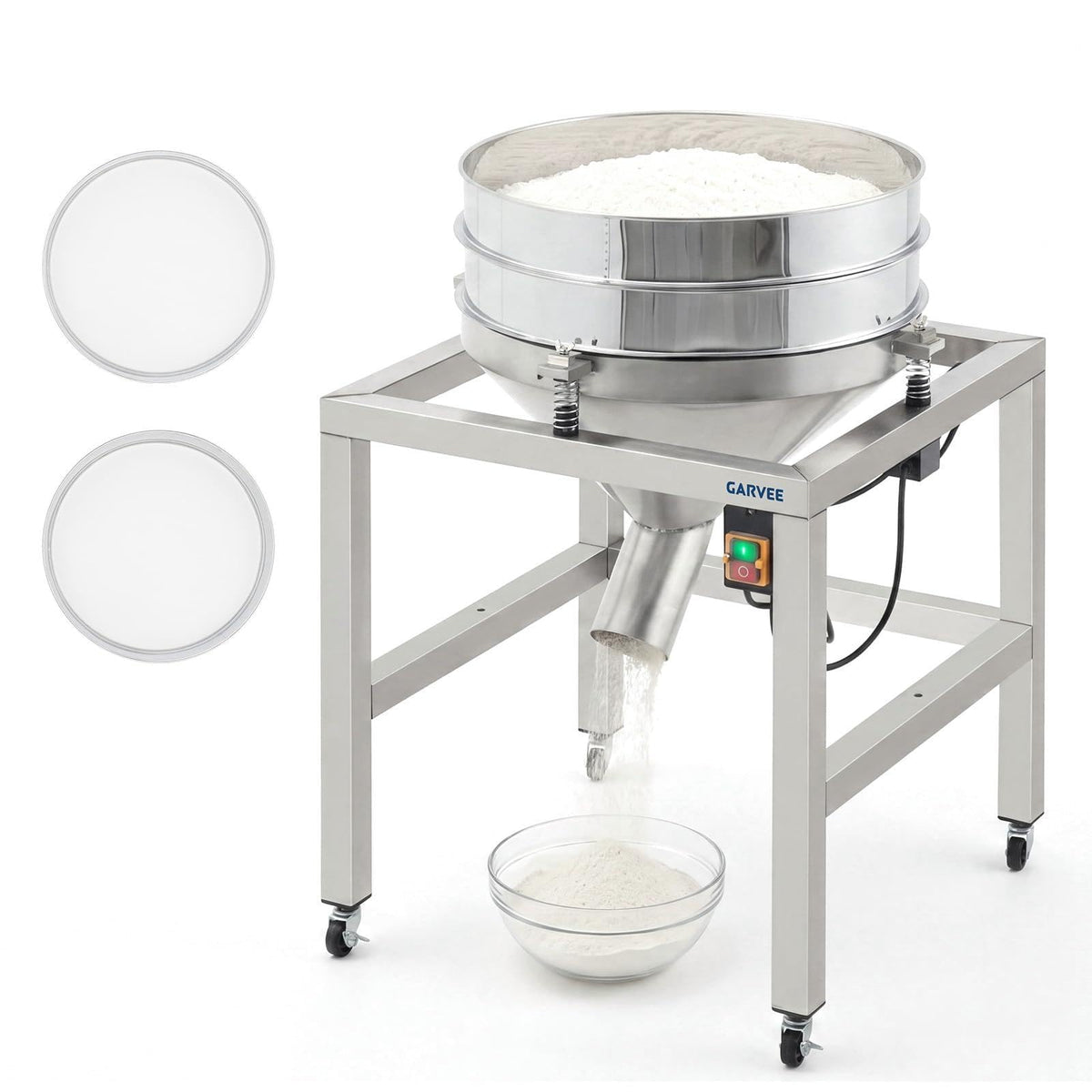 Commercial Automatic Electric Sifter Shaker Machine, Automatic Powder Sifter Machine with 40 Mesh & 100 Mesh Screens, Wheels, for Baking Powder Grain Particles Food Industrial Processing