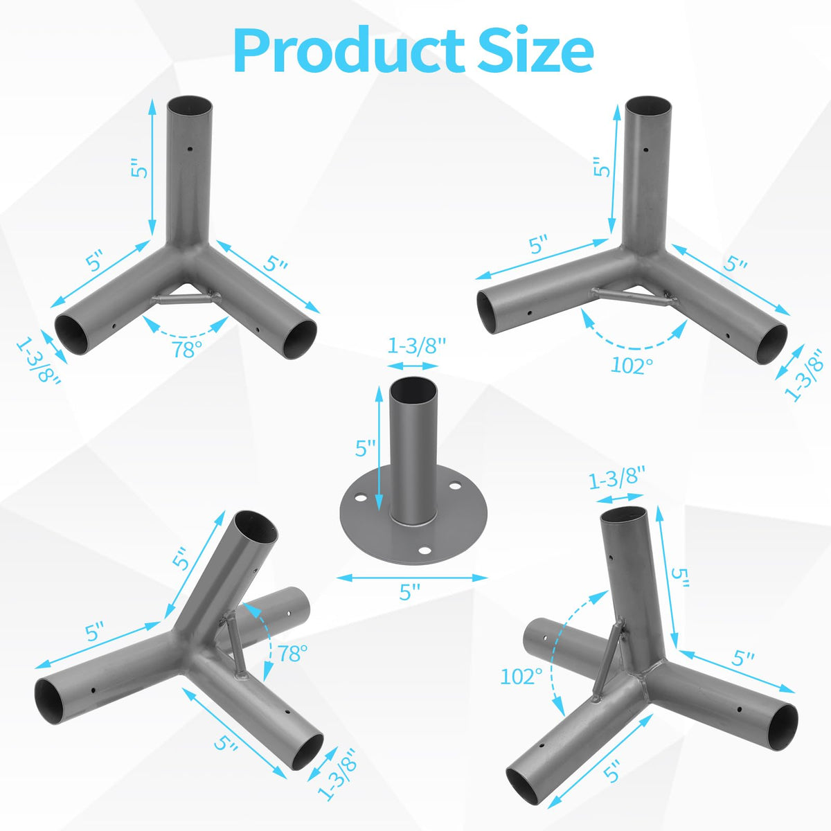 ICITYWALL 8 Leg Carport Kits，Slant Roof Canopy Fitting Kit with 1-3/8" ID, Galvanized Steel Carport Connectors, shed Frame kit DIY Project