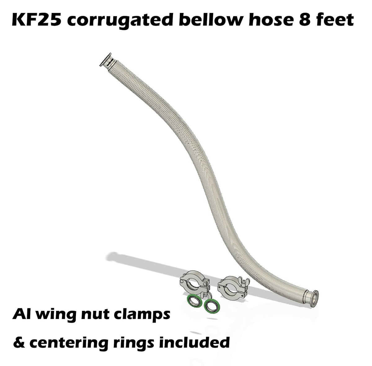 bmotiontech ISO-KF KF25 Corrugated Flexible Bellow Hose Set with 2X Aluminum clamp / 2X SS Centering Ring / 2X FKM O-Ring (8 feet KF25)