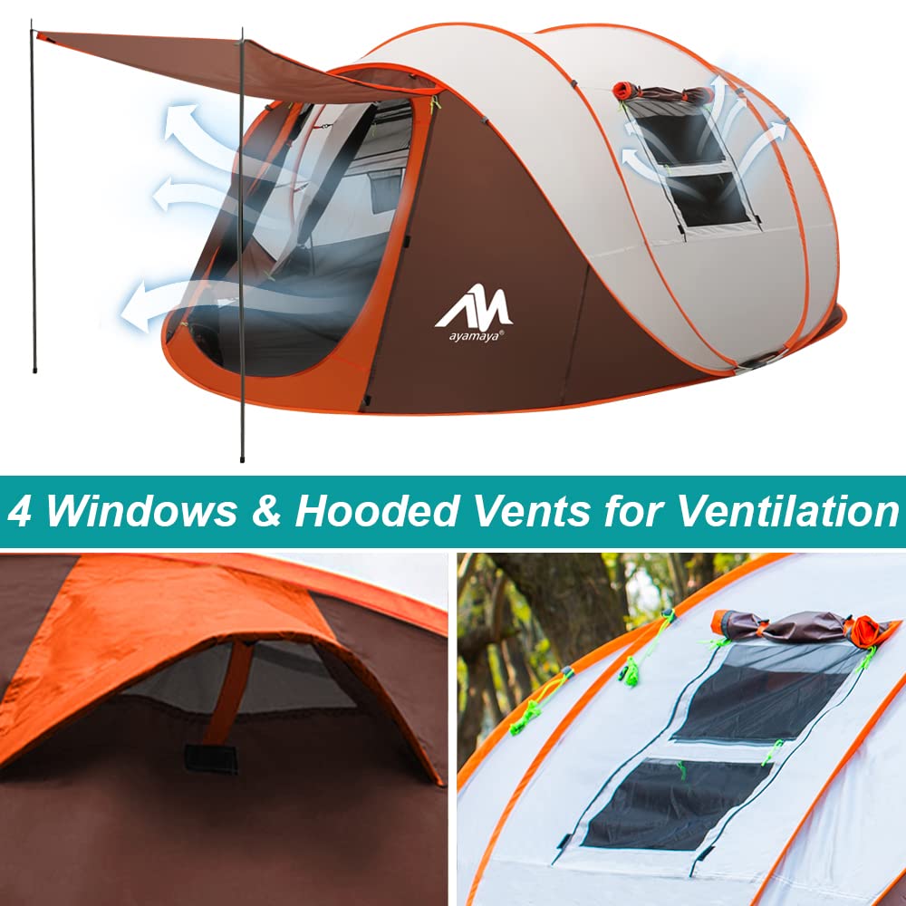 AYAMAYA Pop Up Tent 6 Person Easy Pop Up Tents for Camping with Vestibule, Double Layer Waterproof Instant Setup Popup Tent Big Family Camping Tents Beach Pop-up Tent Space for 2/3/4/5/6 People Man