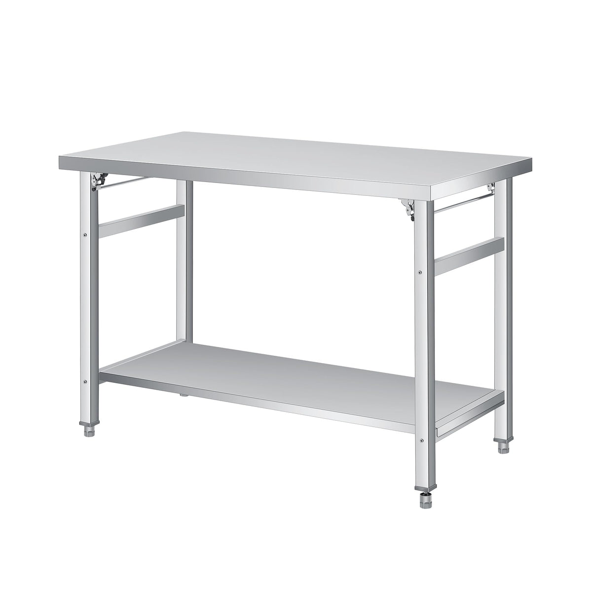 Stainless Steel Worktable 48x24 Inch, Folding Commercial Prep Table, 920 Lbs Load, Heavy-Duty Folding Table with Adjustable Undershelf & Feet, Double Tier Portable Workstation for Kitchen & Garage
