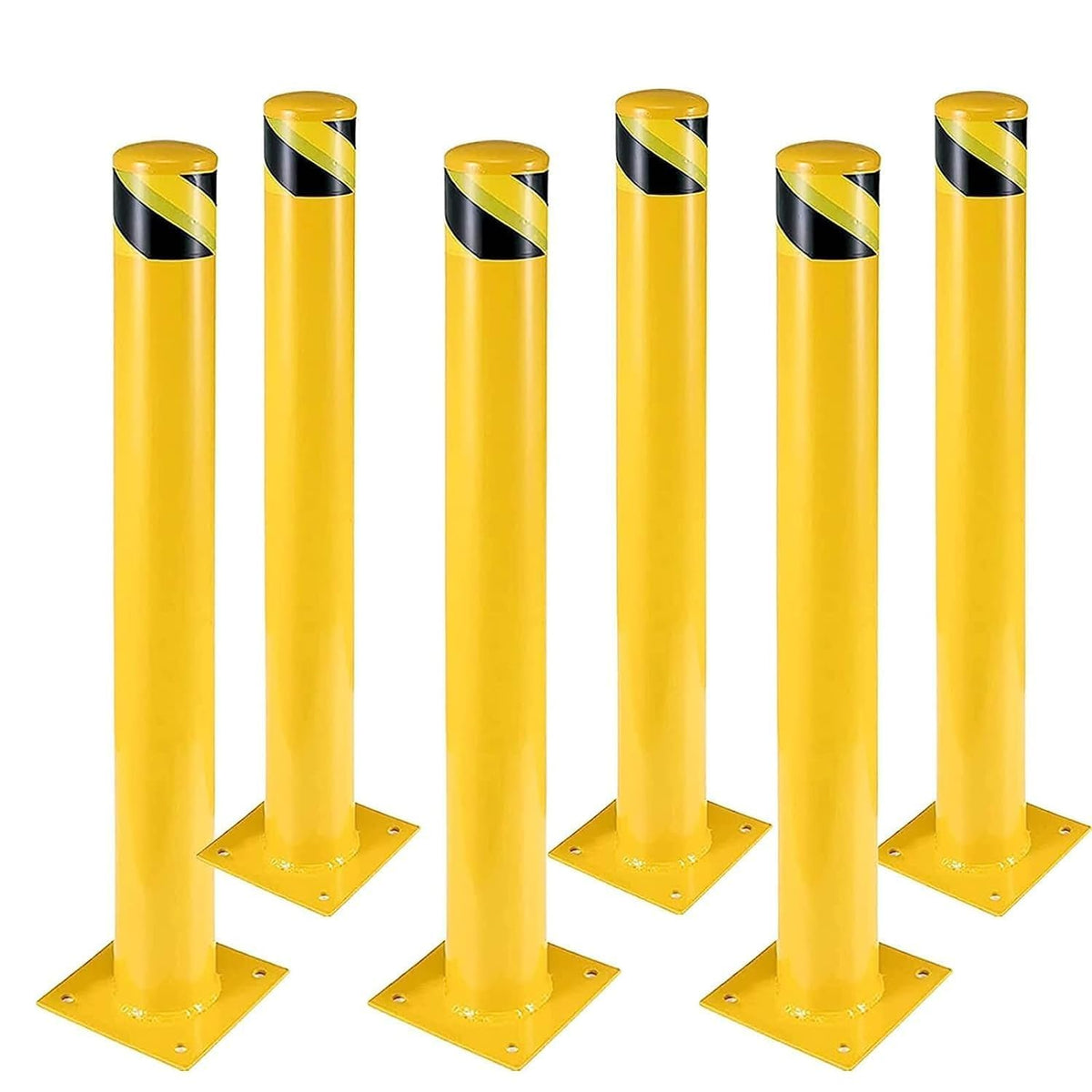 6-Pack 36 Inch Steel Safety Bollards, 4.5 Inch Diameter Bollard Post with 24 Anchor Bolts for Driveway Barrier, Parking Lot Protection, Storefront Security & Traffic Control