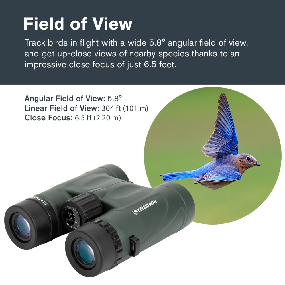 Celestron - Nature DX 10x32 Binoculars – Ideal for Birding and Outdoors – 32mm Objective Lenses – Wide 7.4° Field of View – BaK-4 Prisms – Fully Multi-Coated – Waterproof and Fogproof