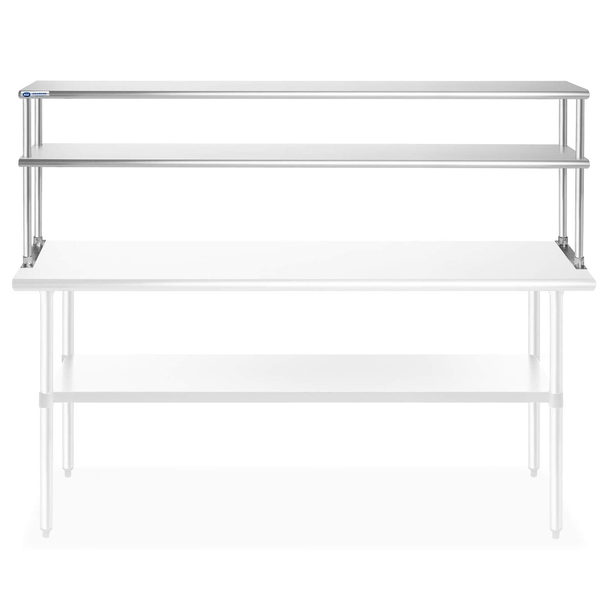 GRIDMANN NSF Stainless Steel Commercial 2 Tier Double Overshelf 72 in. x 12 in. for Kitchen Prep & Work Table