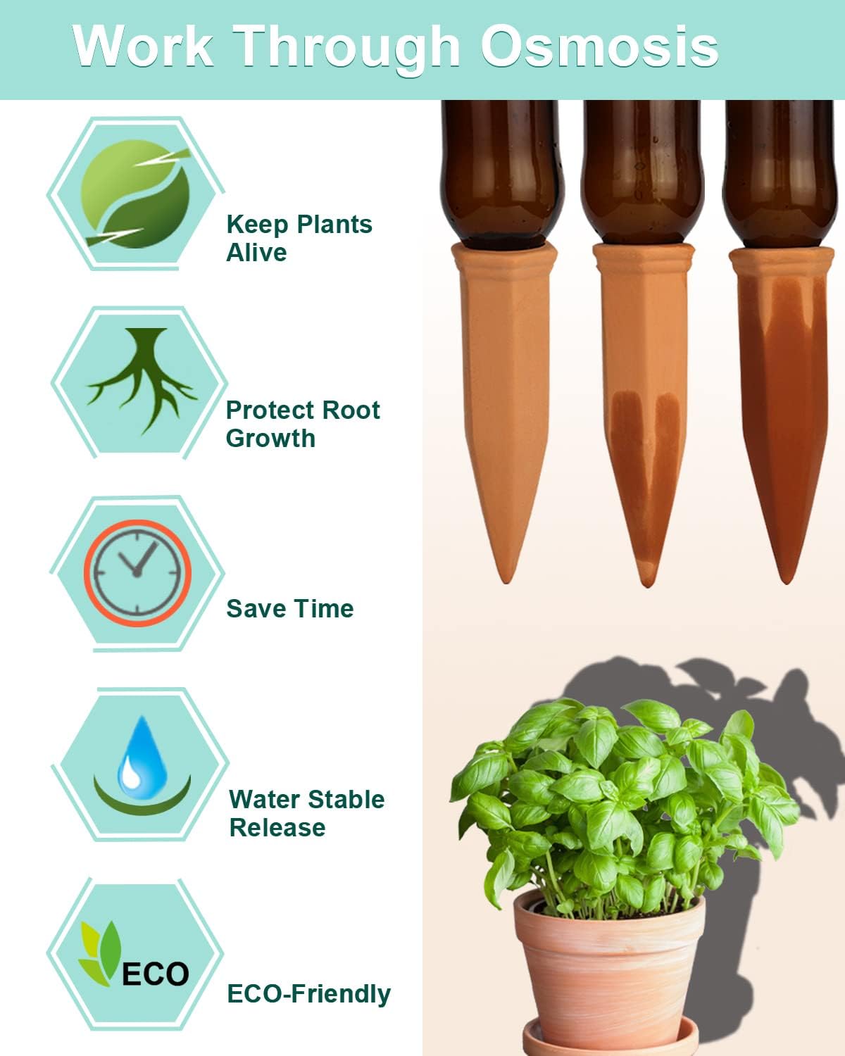 vensovo 10pcs Terracotta Watering Spikes - Automatic Self Watering Stakes, Plant Watering Devices for Wine Bottles Recycled Bottles, Clay Plant Garden Waterers for Vacations