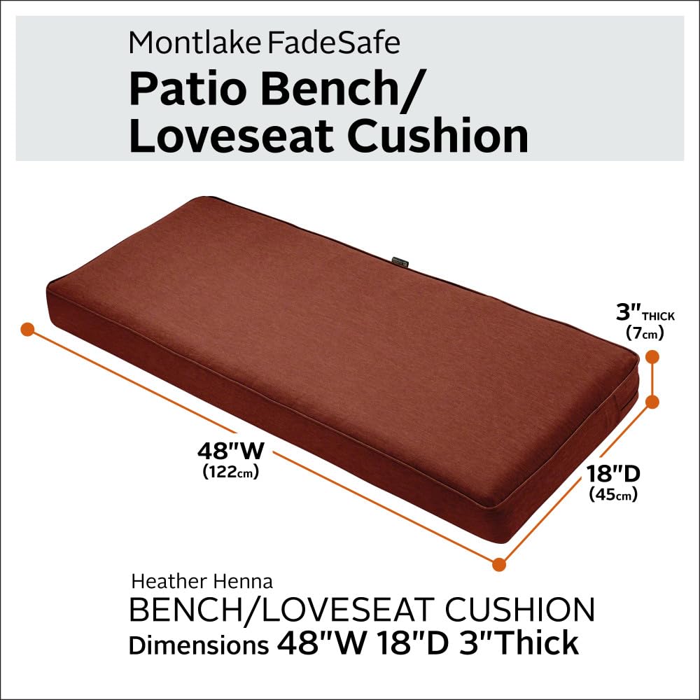 Classic Accessories Montlake FadeSafe Water-Repellent 48 x 18 x 3 Inch Outdoor Bench Cushion, Heather Henna