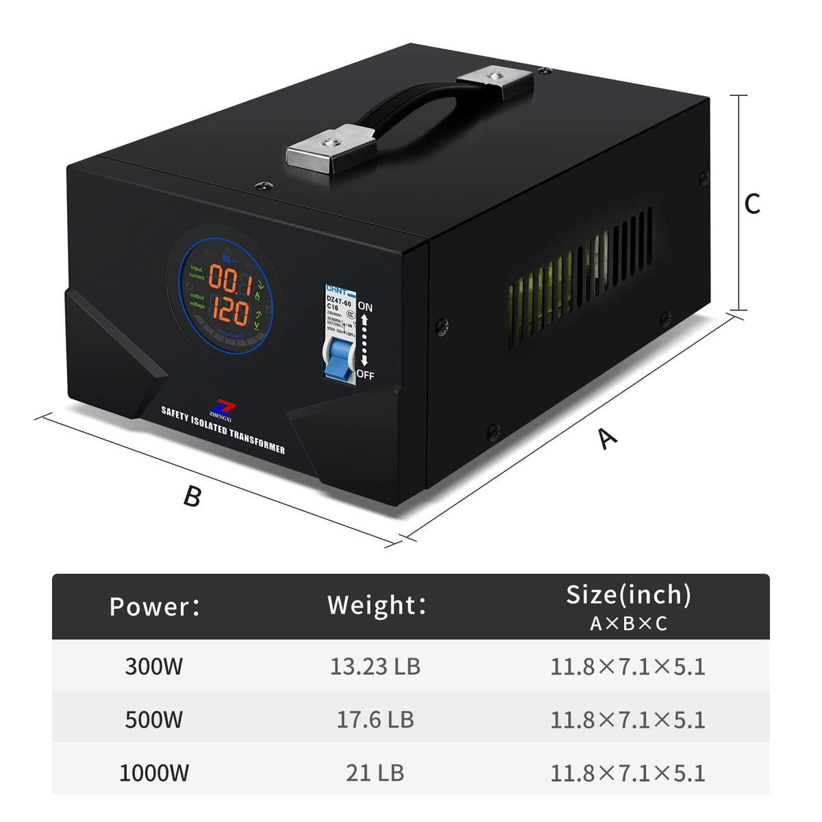 ZHENGXI Isolation Transformer 120V to 120V, 1000W Transformer Voltage Converter, 2 Output Sockets