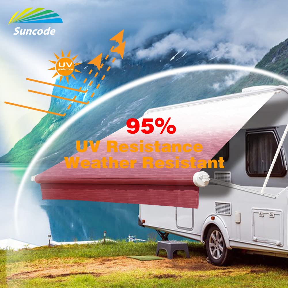 Suncode Premium RV Awning Fabric Replacement, Heavy-Duty Waterproof Vinyl Canopy, Universal Fit for Camper Trailer Motorhome, 19'(Fabric 20'2") Burgundy Fade