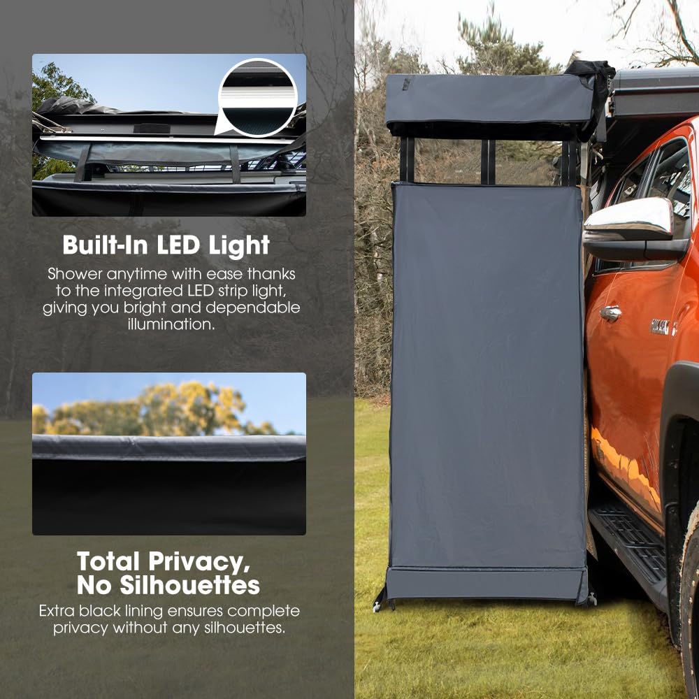Sanhima Hotham Overland Aluminium Rooftop Tent w/Shower Tent - 3 Person, Modern Style, Black, Waterproof, 4 Season, Car Camping, 78.74" x 52.36" x 58.27"