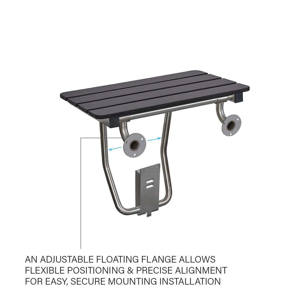 28-inch x 15-inch ADA Folding Wall Mount Bathroom Shower Seat Bench, Black Slatted Phenolic Seat