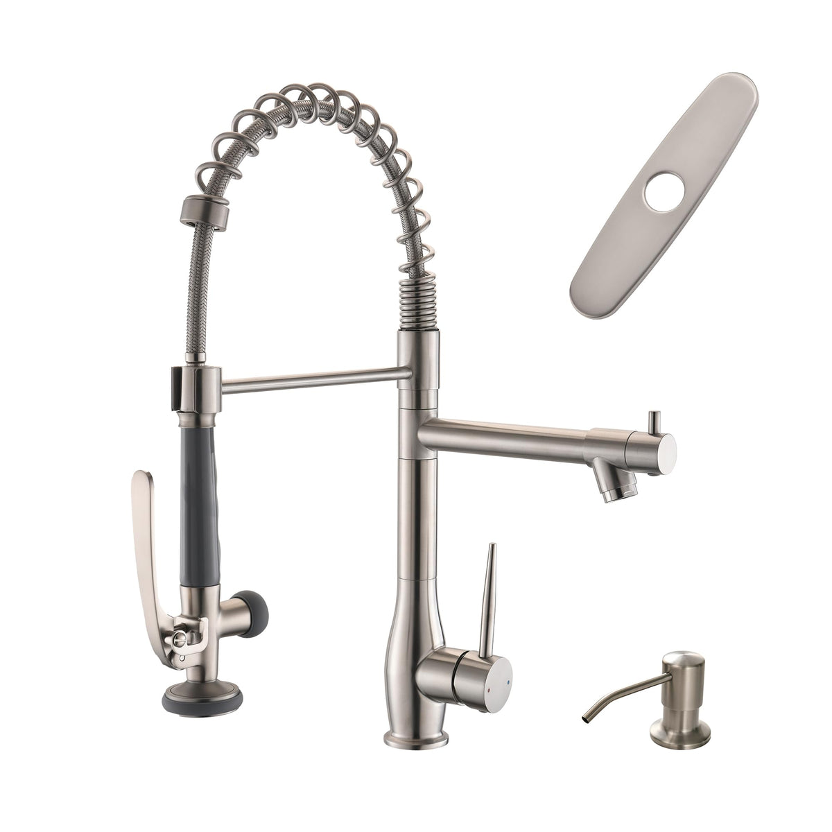 GIMILI Commercial Kitchen Faucet with Pull Down Sprayer, Double Headed Single Handle High Pressure Kitchen Faucet with Soap Dispenser Brushed Nickel