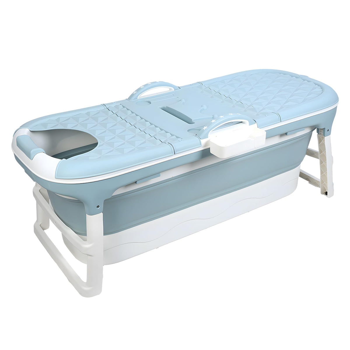 50" Foldable Bathtub for Adults, Large Portable Bath tub with Storage Basket, 1.3 Meter Foldable Bathtub with Thermal Cover for Indoor/Outdoor Use (Blue-50in)