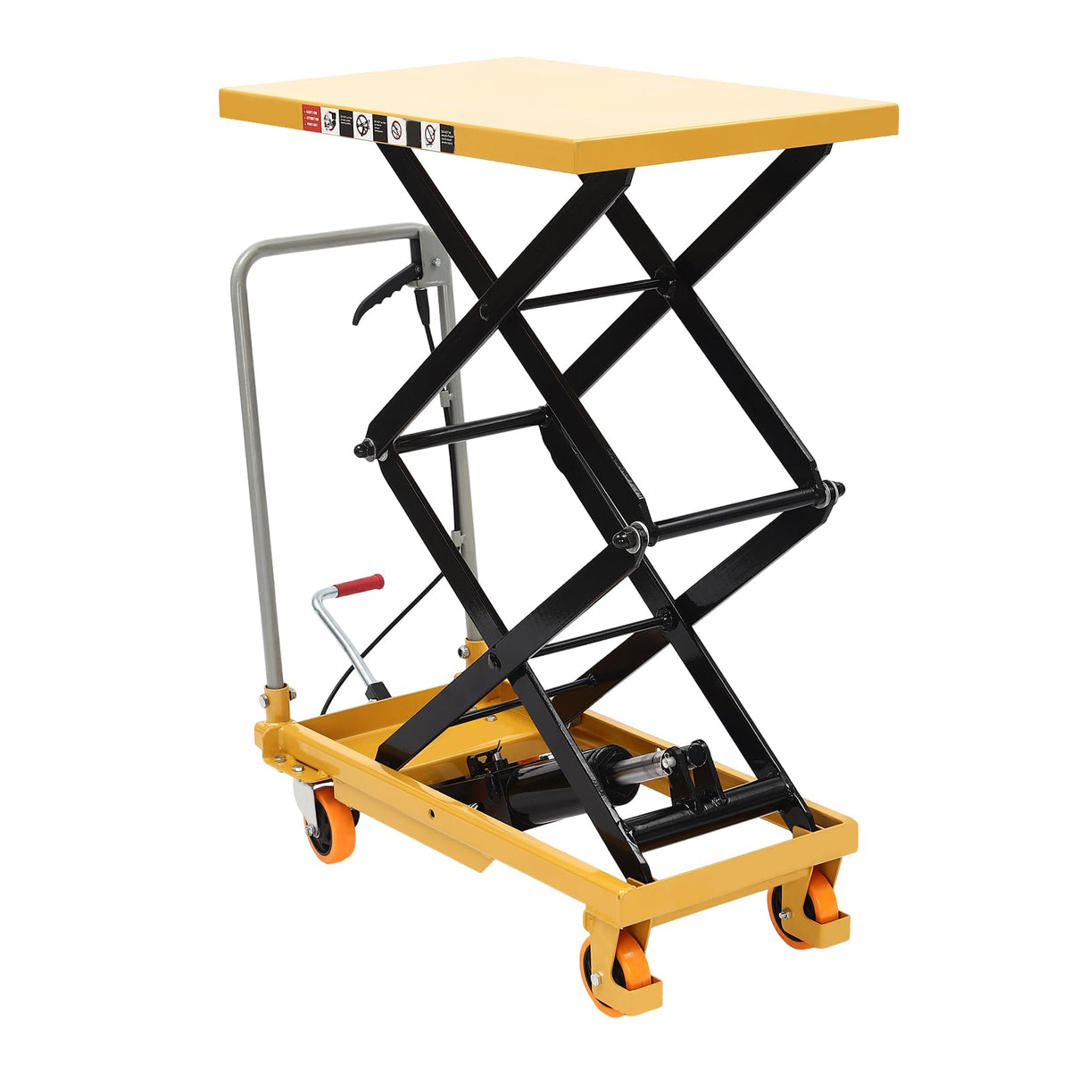 Hydraulic Lift Table Cart 770LBS Capacity Single Scissor 30.5" Lifting Height with 4 Wheels and Non-Slip Pad for Material Handling Transportation, Yellow