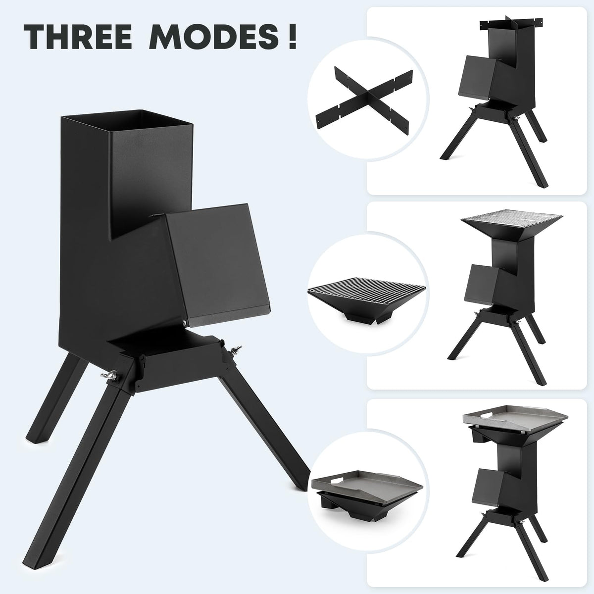 Stanbroil 3 in 1 Rocket Stoves with Grill Rack, Griddle and Pot Cooking Stand, Heavy Duty Wood Burning Stoves for Cooking, Camping wood Stove Kit for Off-Grid Supply, Outdoor Grilling Event