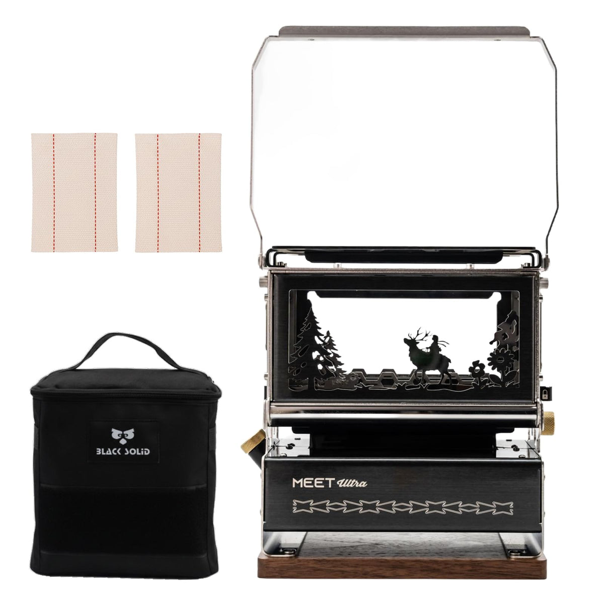 BLACKSOLID YJ Ultra Iron Stove Oil Lantern, 3-Sided Flame View with Removable Deer Silhouette, 304 Stainless Steel Oil Lamp for Camping & Emergency, Storage Bag Included