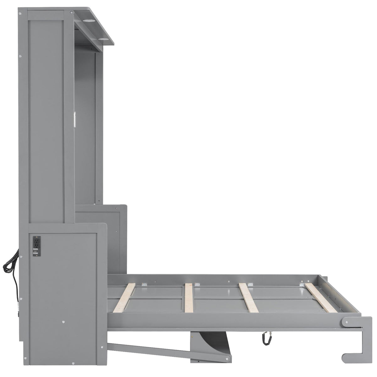 GDFStudio Queen Size Murphy Bed with Desk, LED Lights and USB Charging Ports, Wall-Mounted Space-Saving Bed, Solid MDF + Plywood, Foldable Design, Modern Home Office and Guest Room Solution, Gray
