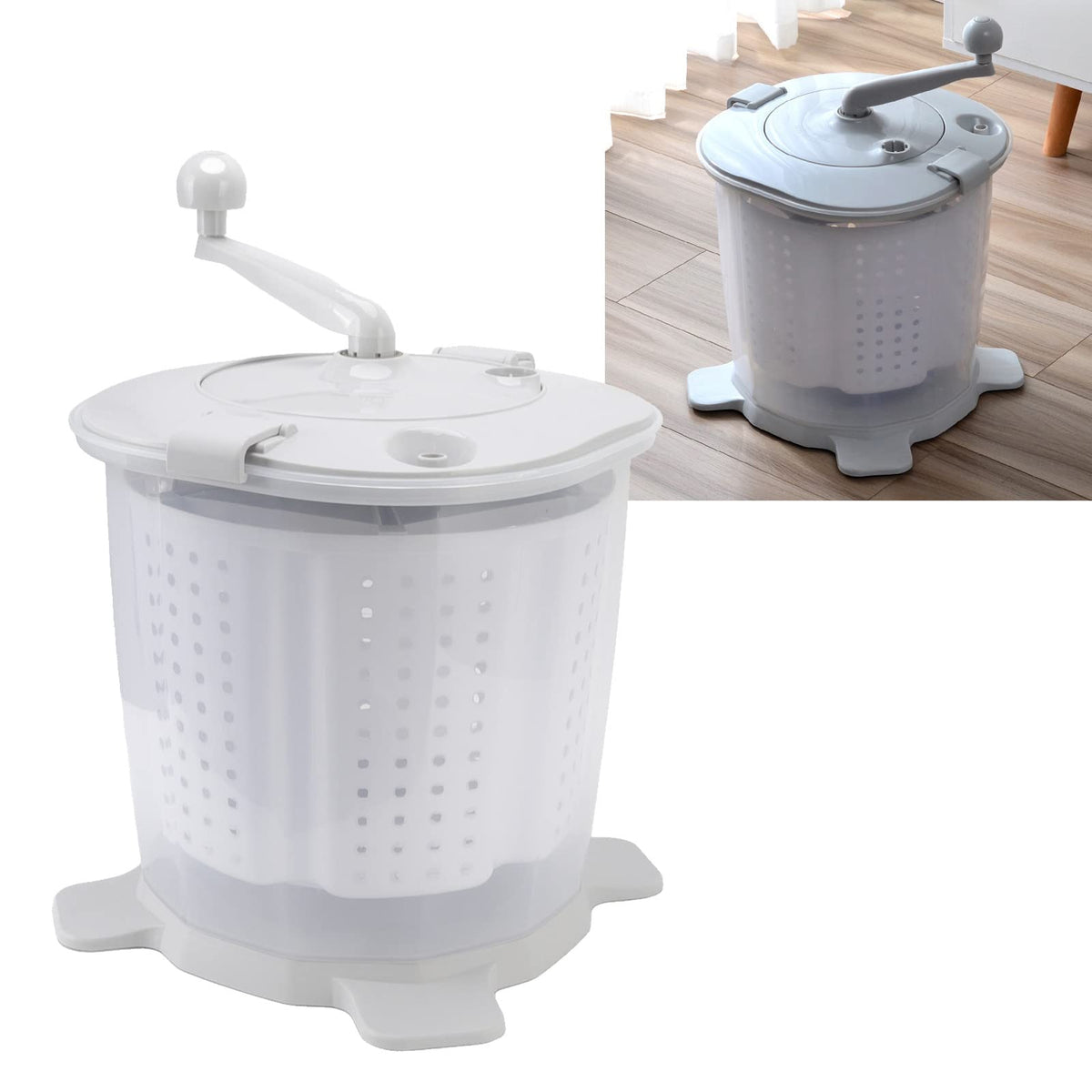Portable Hand Crank Washing Machine non electric Manual Washing Machine Clothes Washer for Dormitory Apartment Camping & Tiny Spaces Nordic Grey
