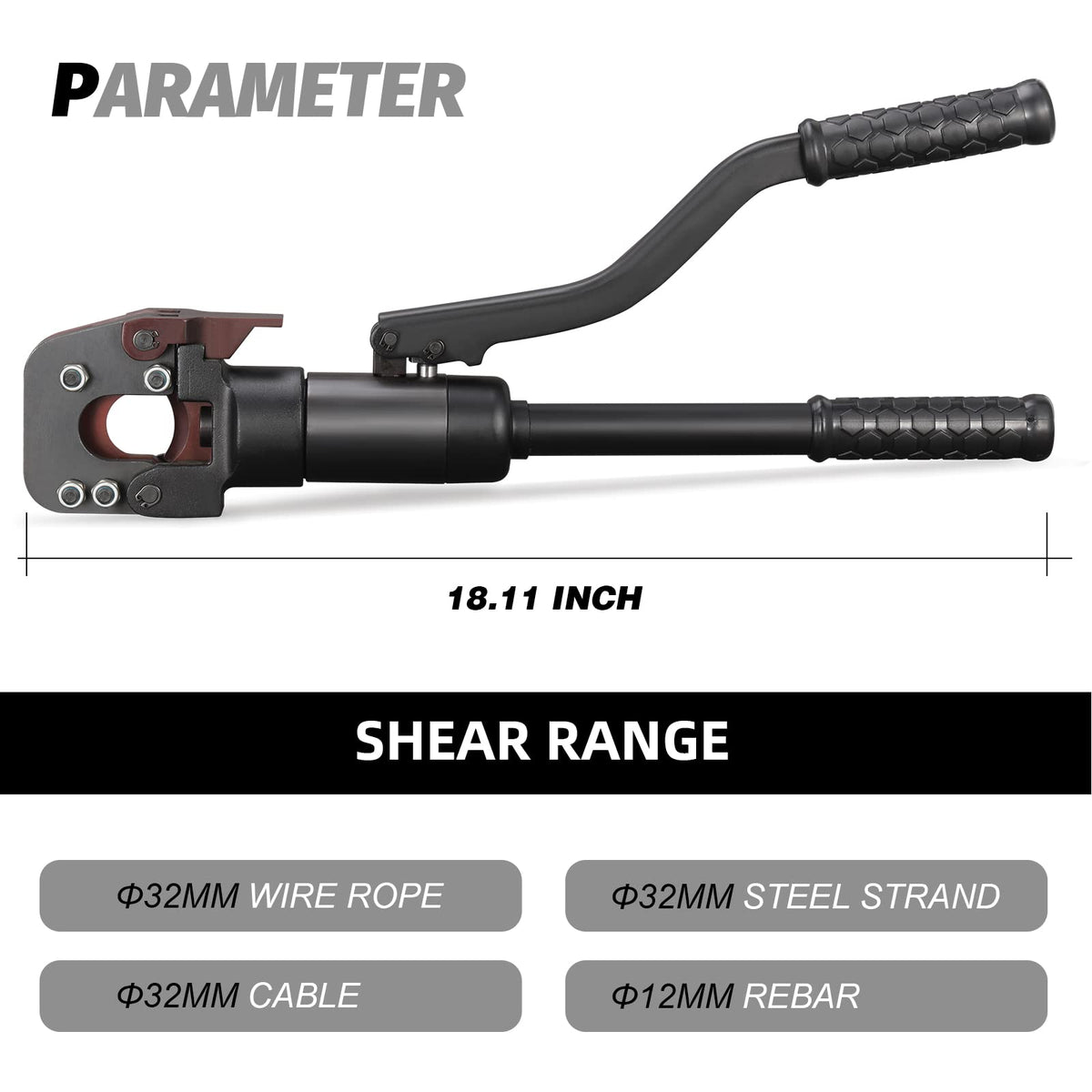 NEWTRY dia 32mm(1.26inch) Hydraulic Cable Rebar ACSR Cutter Heavy Duty 60KN Cutting Tool for Steel Wire Rope/Steel Strand/lron chain