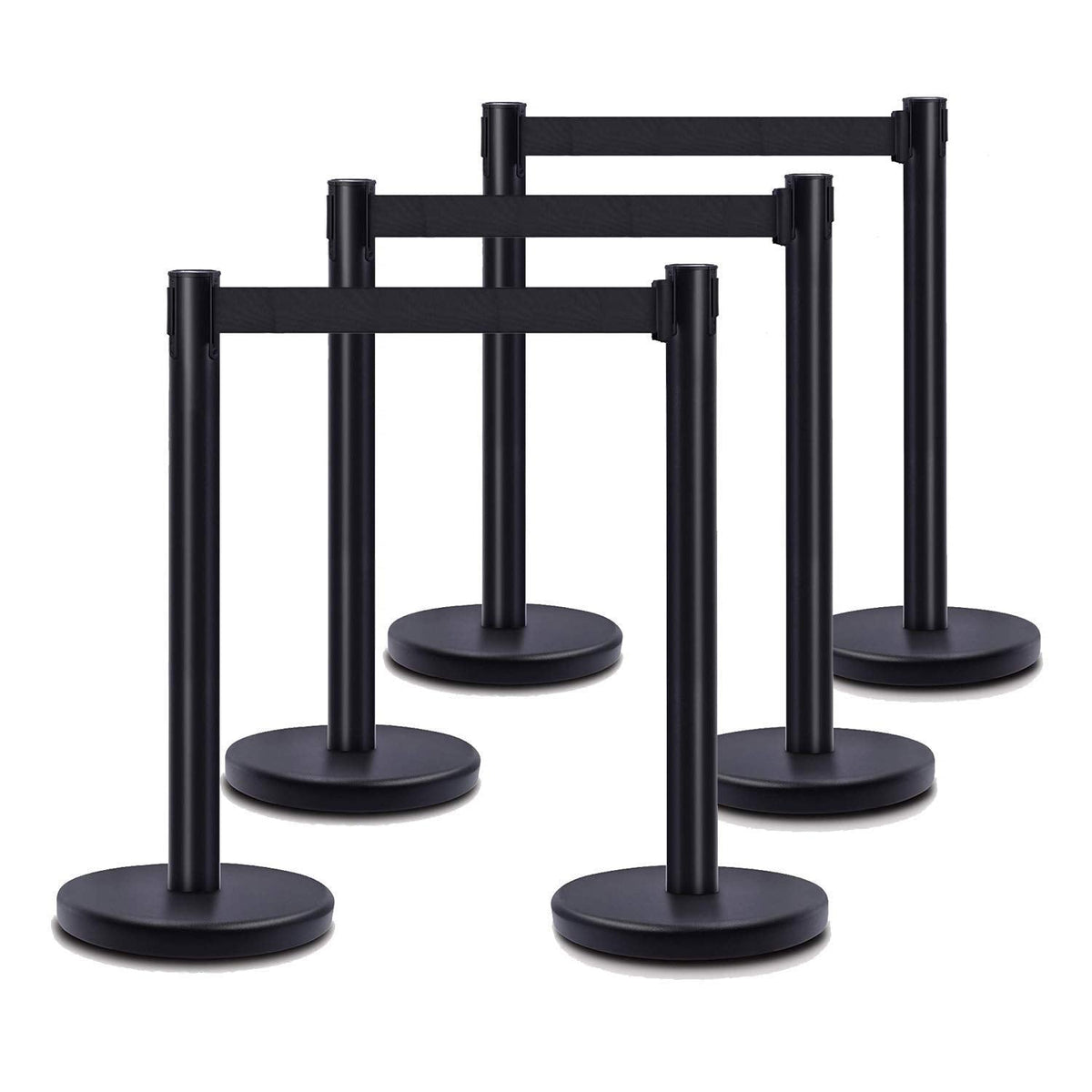 DuraSteel Retractable Belt Stanchion Posts 6-Pack - 6.5ft Crowd Control Barriers - Metal Line Dividers for Restaurants, Banks, Airports, Events - Indoor/Outdoor Queue Rope Barriers