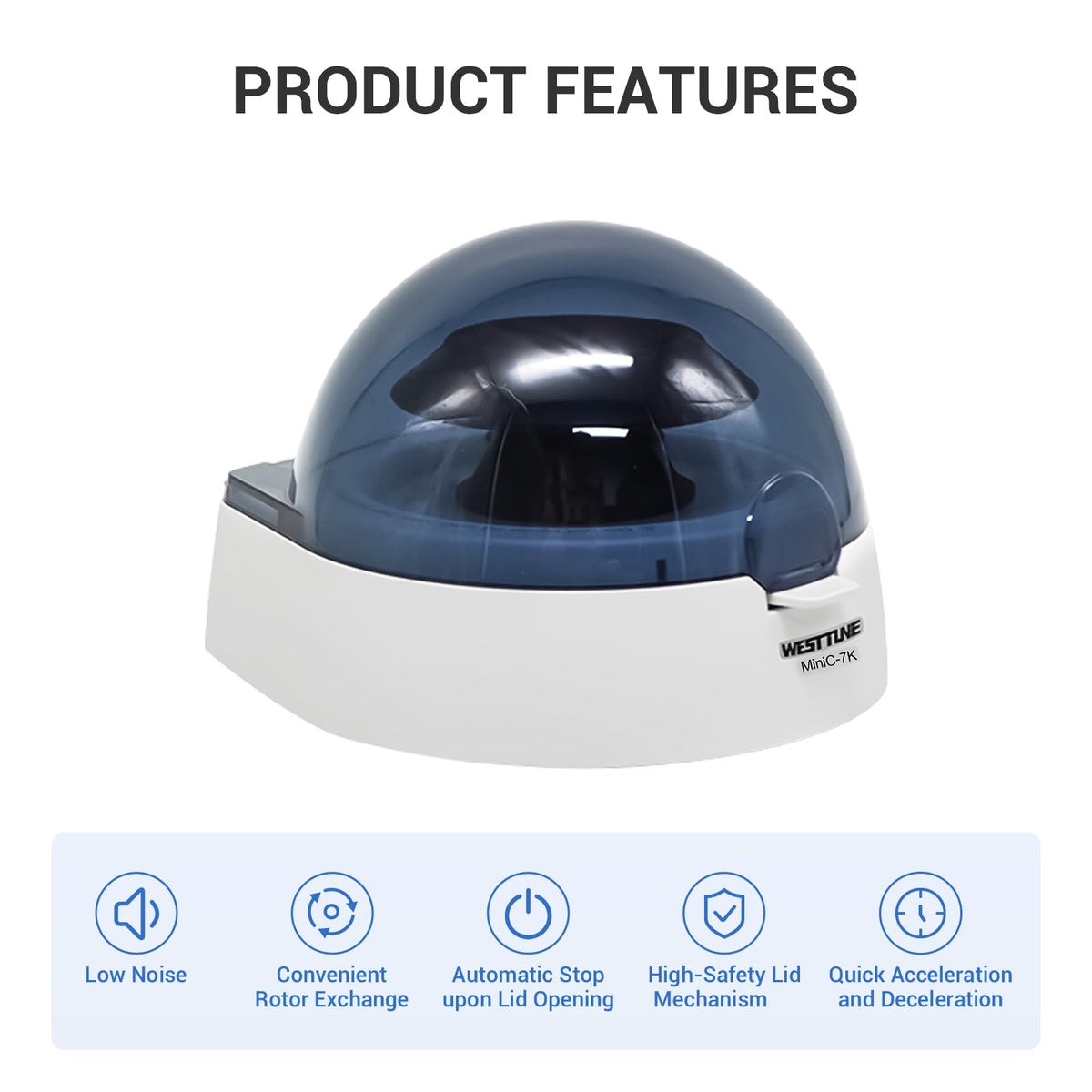 WEST TUNE 7000 RPM Microcentrifuge，Lab Benchtop Centrifuge.Mini Centrifuge Machine with Low Noise,2 Rotors for 0.2/0.5/1.5/2ml Centrifuge Tubes and PCR Strips