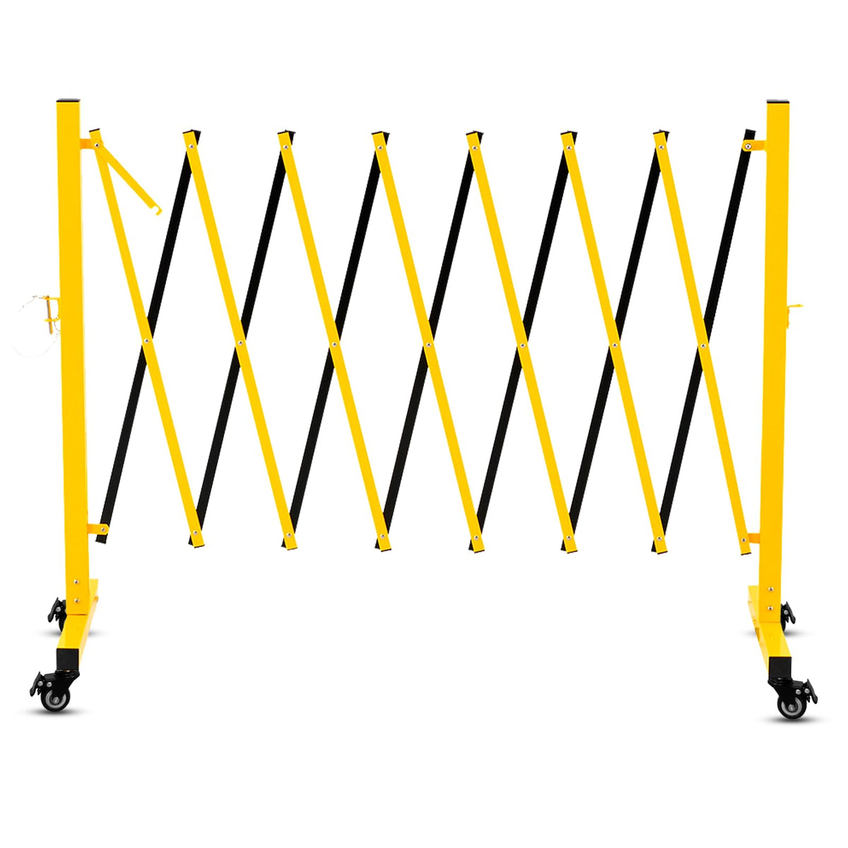Bstyjqxh 11FT Traffic Barricade with Casters, Metal Expandable Barricade, Folding Security Gate, Retractable Fence Outdoor Barricade Fence for Construction Area, Traffic Control, Yellow