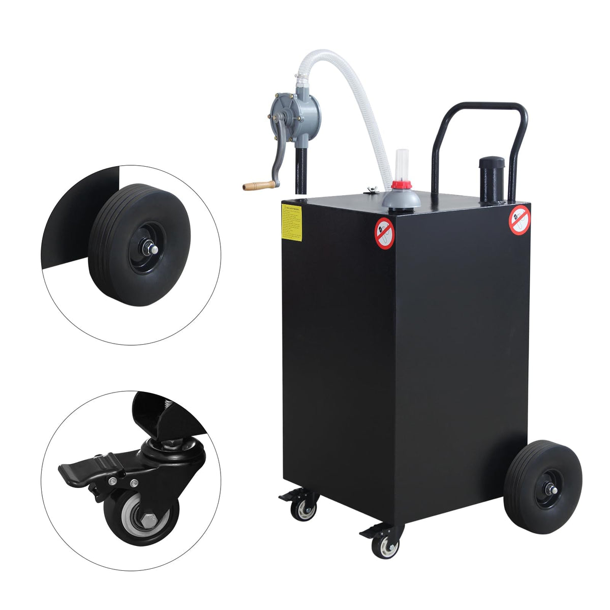 45 Gallon Fuel Caddy, Portable Gas & Diesel Transfer Tank with Manual Pump & Locking Wheels, All-Terrain Fuel Storage Caddy for Cars, Trucks, Tractors