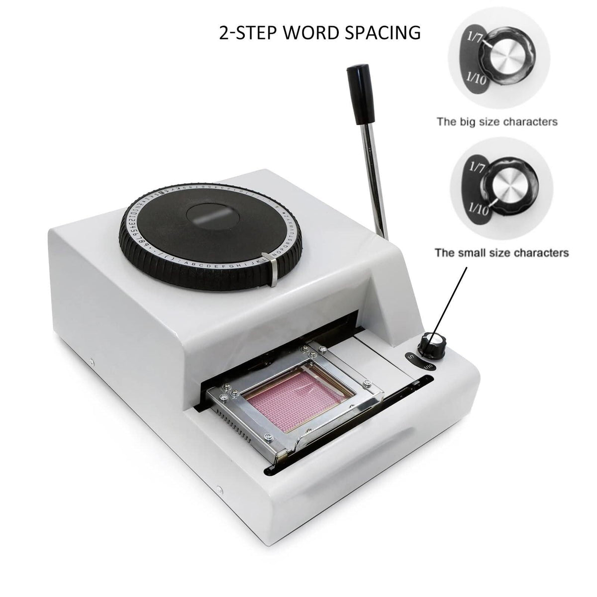 Manual Stamping Machine, Dog tag Coding with 5 Aluminum Tags, 72 Characters, 2 Gear Kerning, Metal Code Printing