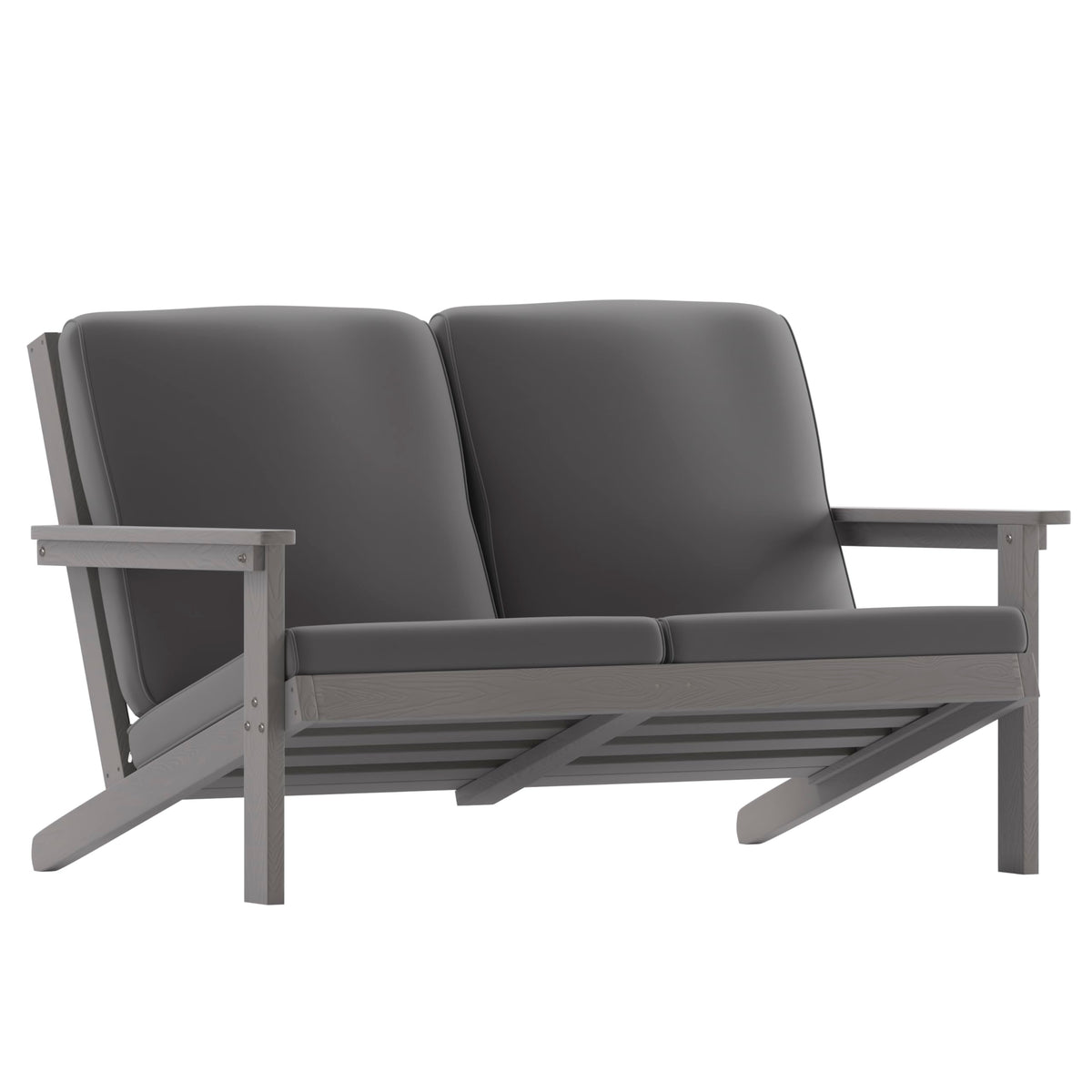 Flash Furniture Charlestown Adirondack Style Deep Seat Patio Loveseat with Cushions - Gray Poly Resin Frame - Gray All-Weather Cushions - Indoor/Outdoor
