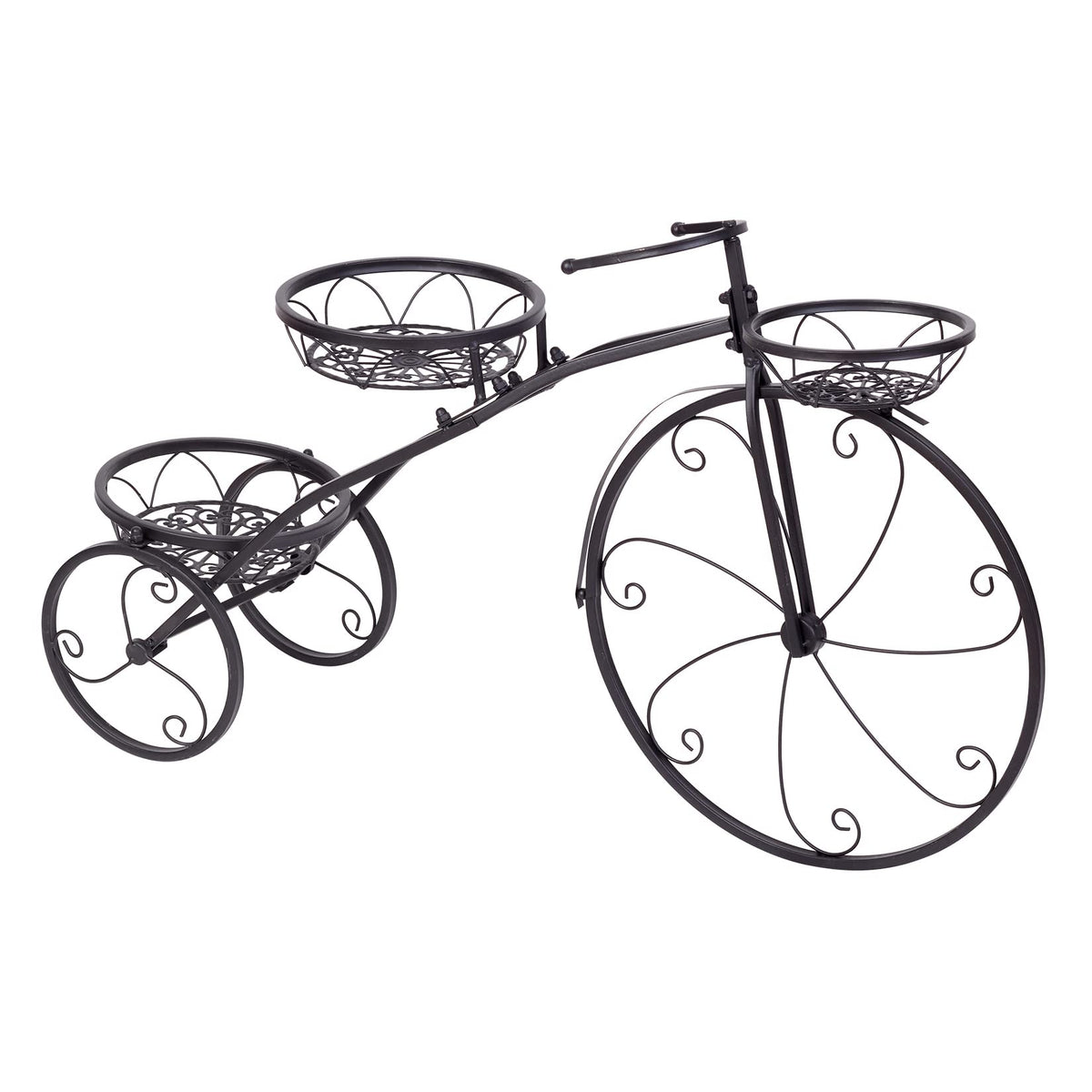 unho Tricycle Iron Planter Stand: 3 Potted Bicycle Shape Plant Flower Pot Rack Metal Display Shelf Holder for Patio Garden Indoor Outdoor