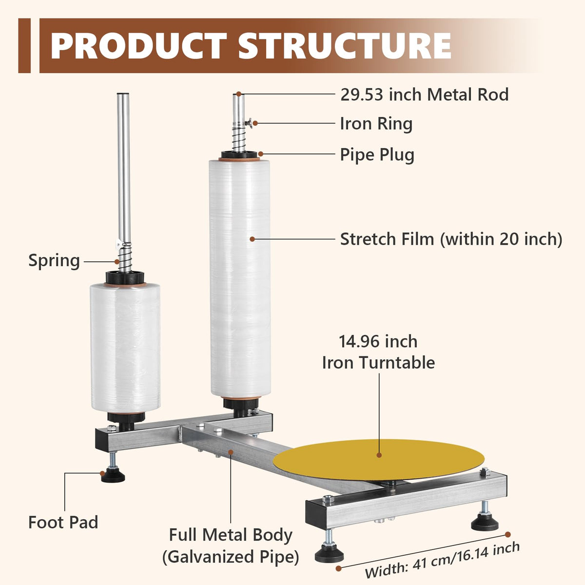 Consfly Manual Stretch Film Dispenser Wrapping Machine for Small Business Packaging, Shipping & Warehousing