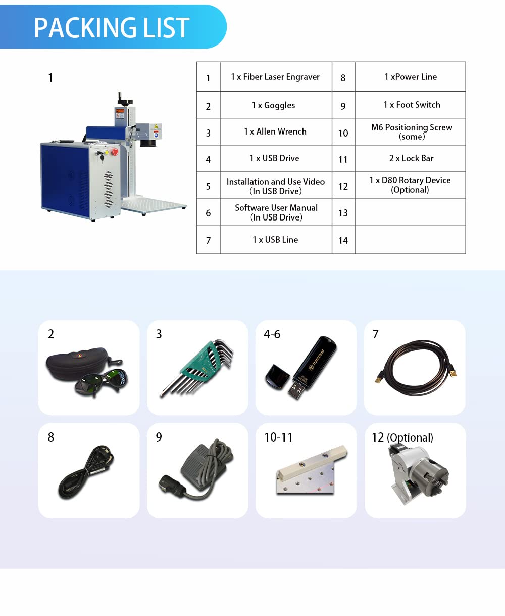 US Stock 60W JPT MOPA M7 Fiber Laser Marking Machine Fiber Laser Engraver Laser Marker 175×175mm with 80mm Rotary Axis Compatible with Lightburn