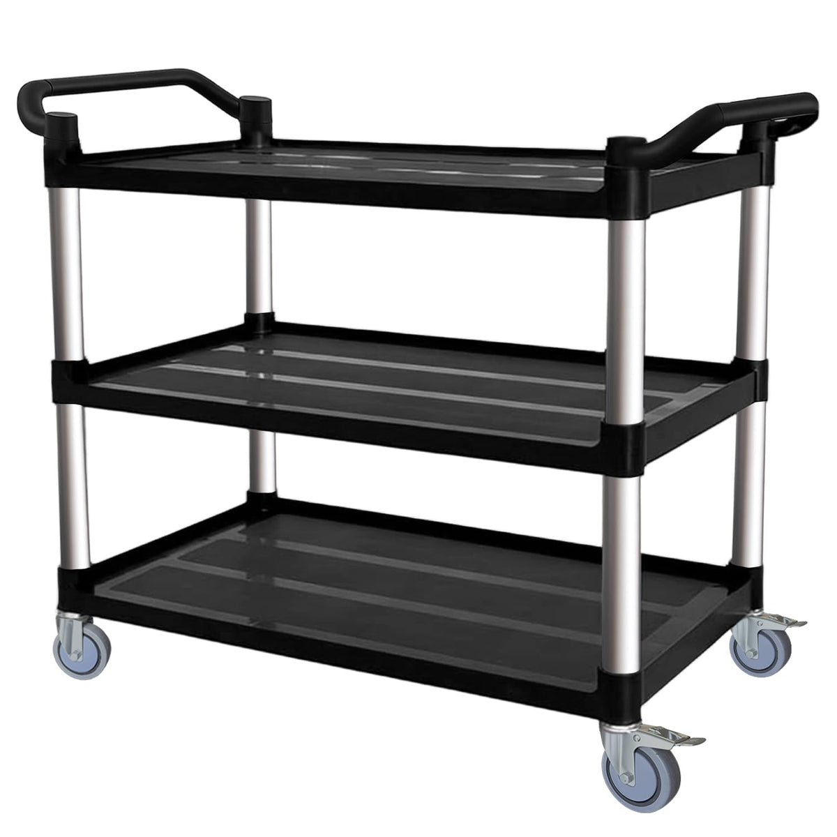 Utility Cart with Tangle-Free Wheels, Large Size 3 Tier Rolling Service Cart with Wheels(2 with Brakes), Heavy Duty 450 Lbs Capacity,Commercial Serving Cart for Home, Office, Restaurant, Warehouse.