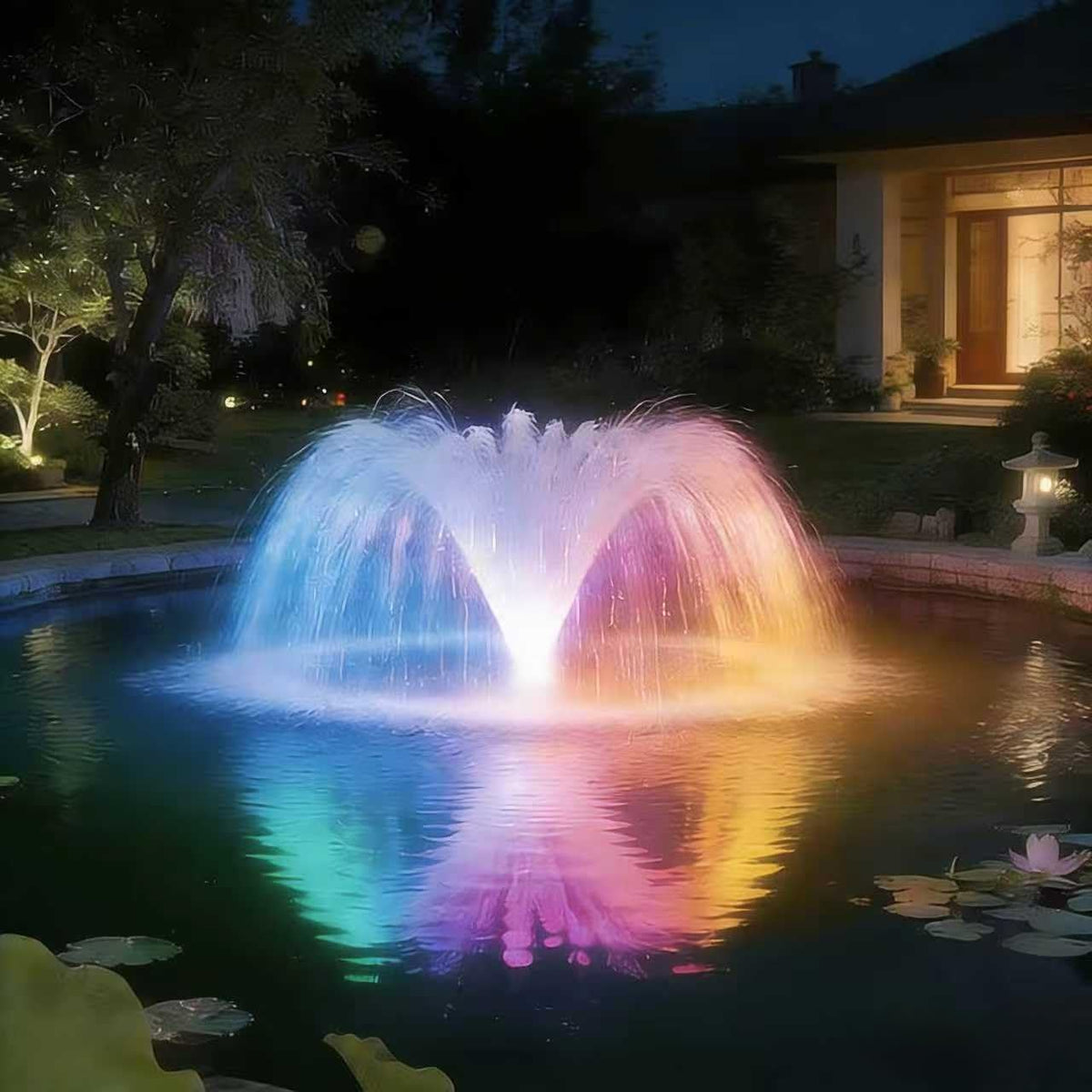 Pond Fountain Aerator,Pond Aerator,with Dynamic LED RGB Lighting Adjustable Modes, Digital Timer | 1 HP 15,000 GPH, 750W 110V, 100FT Cord - for Large Ponds, Lakes & Outdoor Water Features