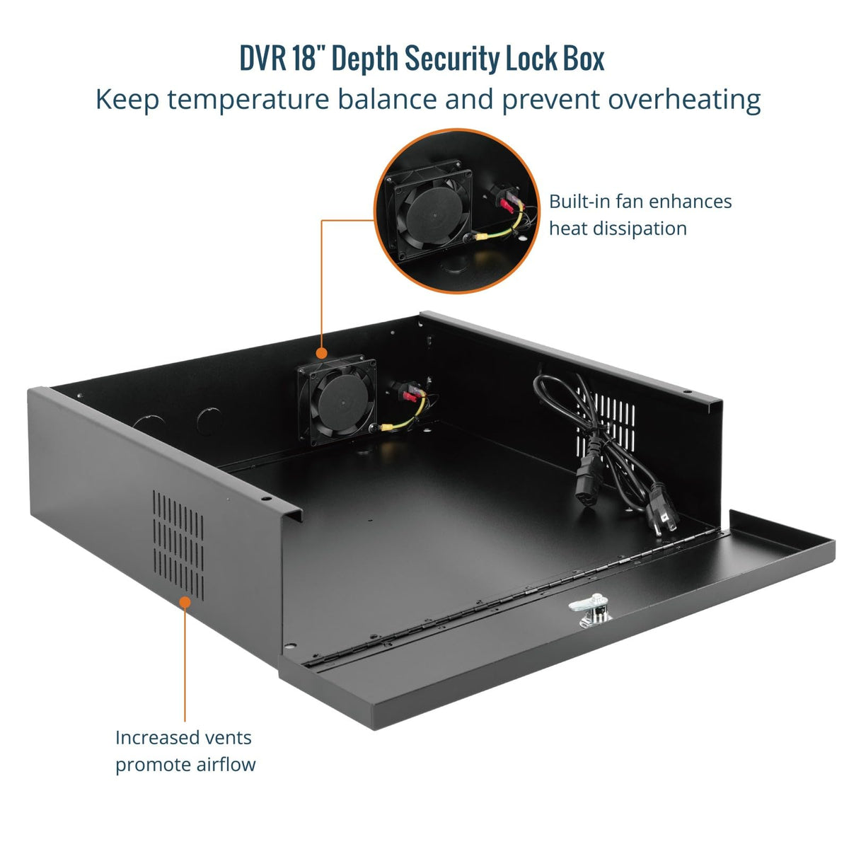 Tecmojo DVR Lock Box with Fan, Heavy Duty Electronics Security Box for NVR, POE Switch, Document, Metal Security Storage in Stores, Office, Home(18×18×5in)